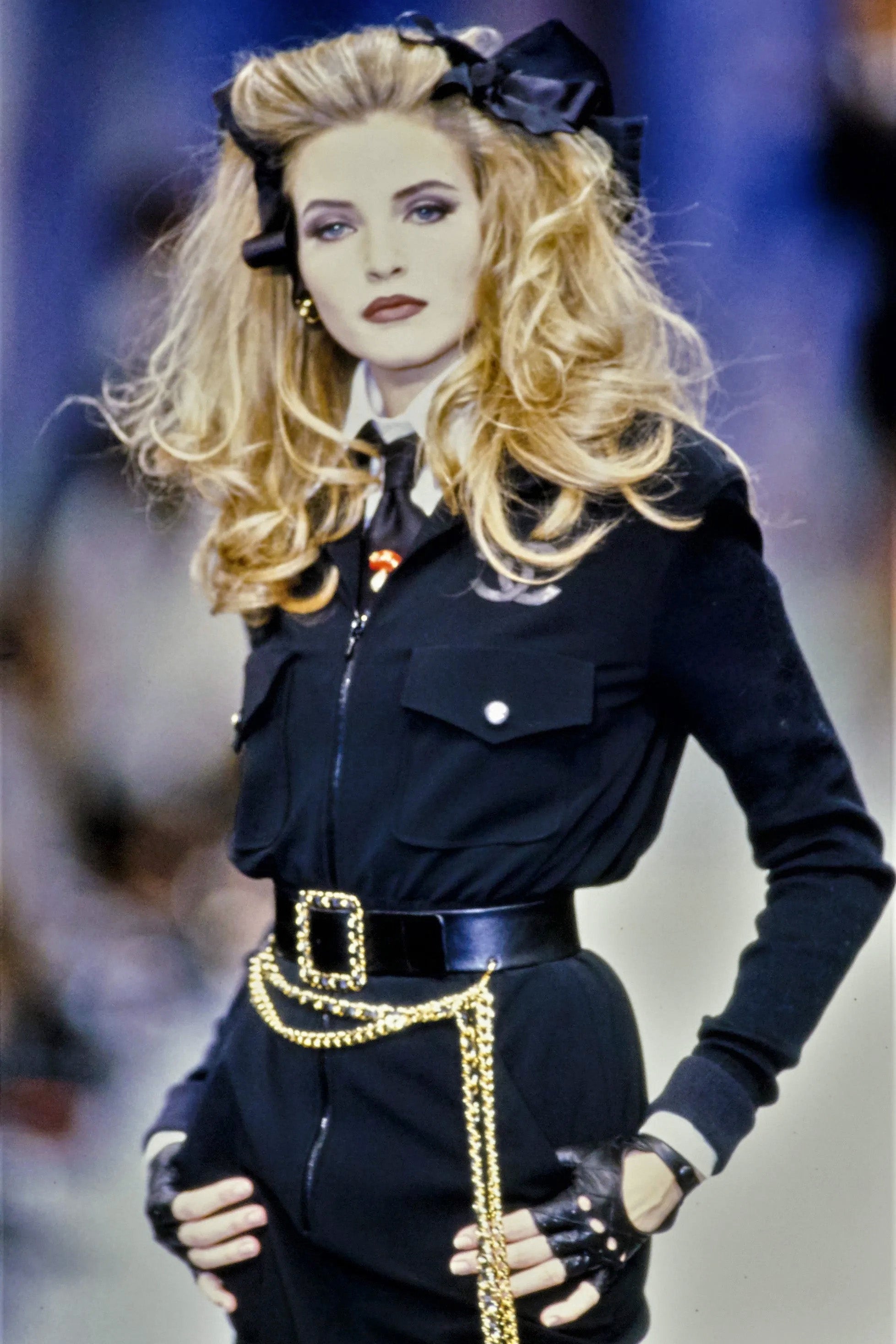 Chanel Vintage S/S 1992 Karl Black CC Knit Zip Knee Length 90s Dress