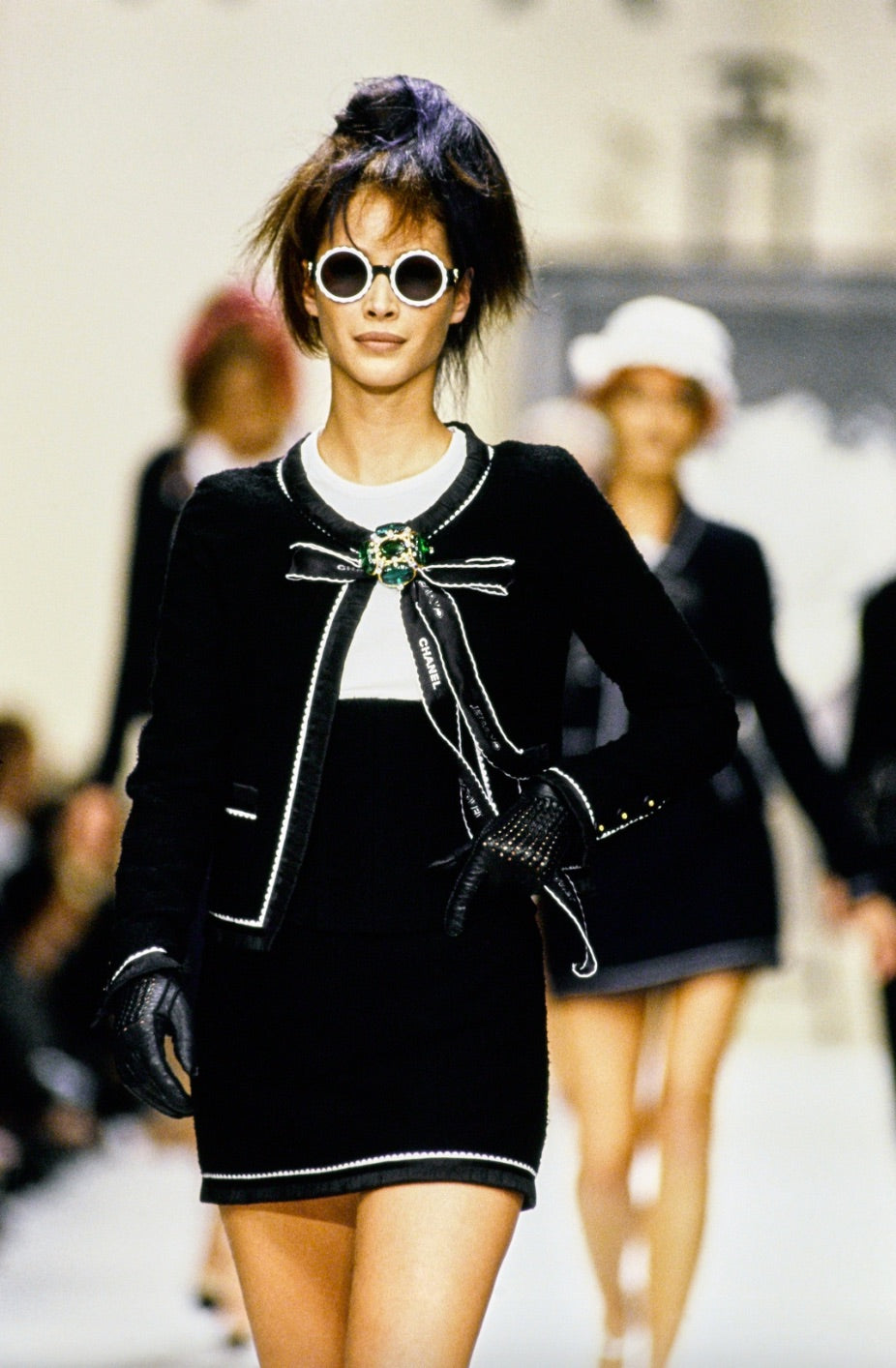 Chanel Vintage S/S1994  Navy Blue Logo Bow 94P Jacket Skirt Suit