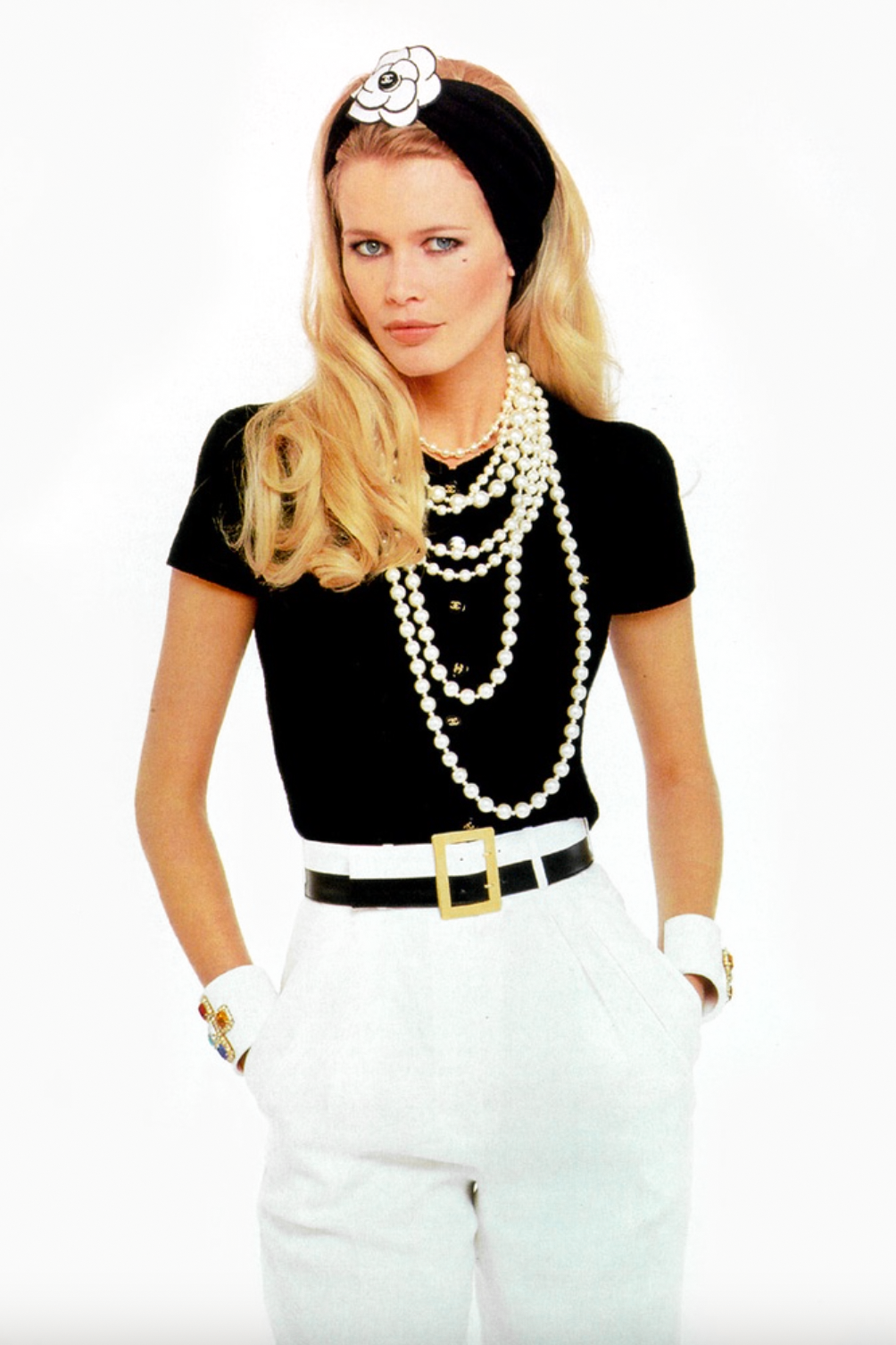 Chanel Vintage S/S 1995 Barbie Black White CC Belt Linen Jumpsuit 95P