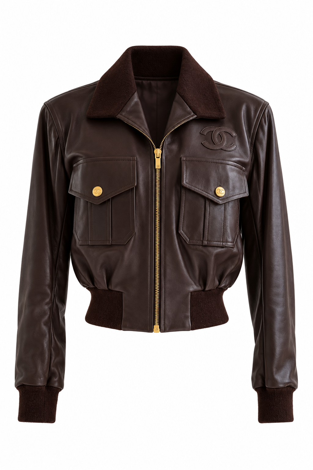 Chanel Spring/Summer 1992 Brown Lambskin Leather Bomber Jacket