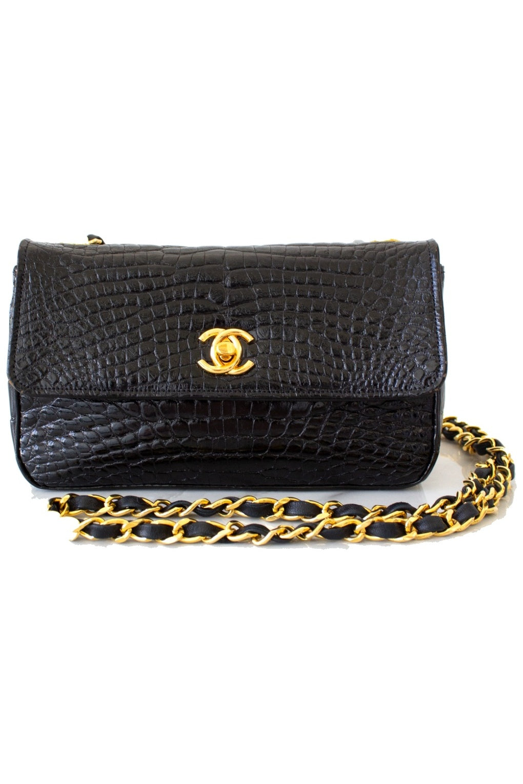 Chanel Vintage 1989 Classic Mini Flap Black Alligator 24K Gold Plated Bag