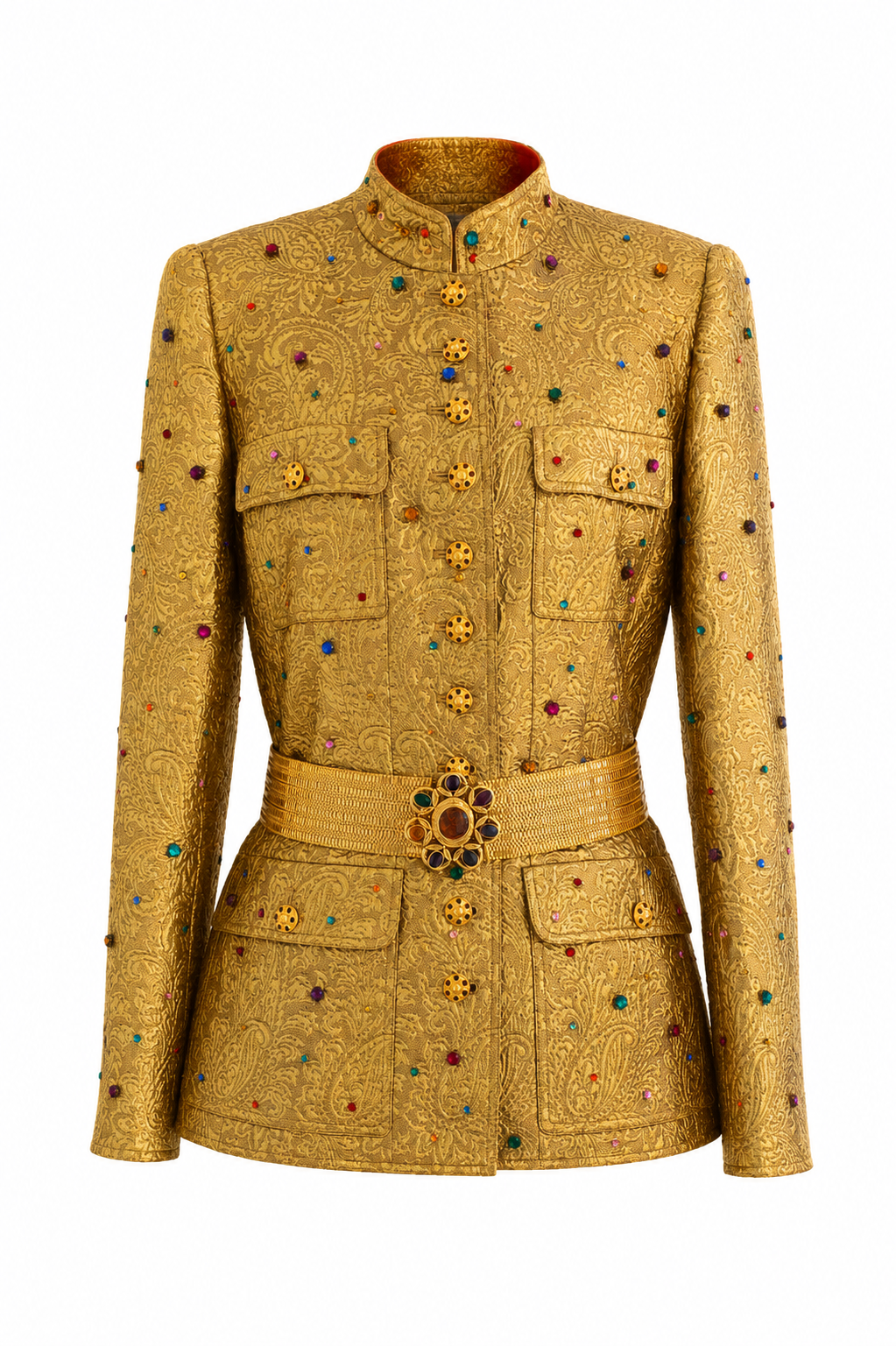 Chanel Vintage F/W 1996 Gold Brocade Mughal Jeweled Gripoix 96A Jacket