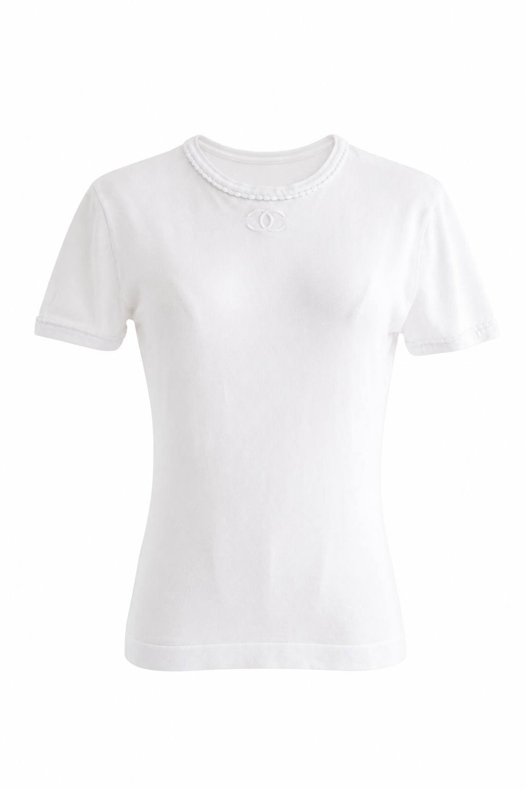 Chanel Vintage S/S1994 White Cotton Scalloped CC Logo 94P T-Shirt