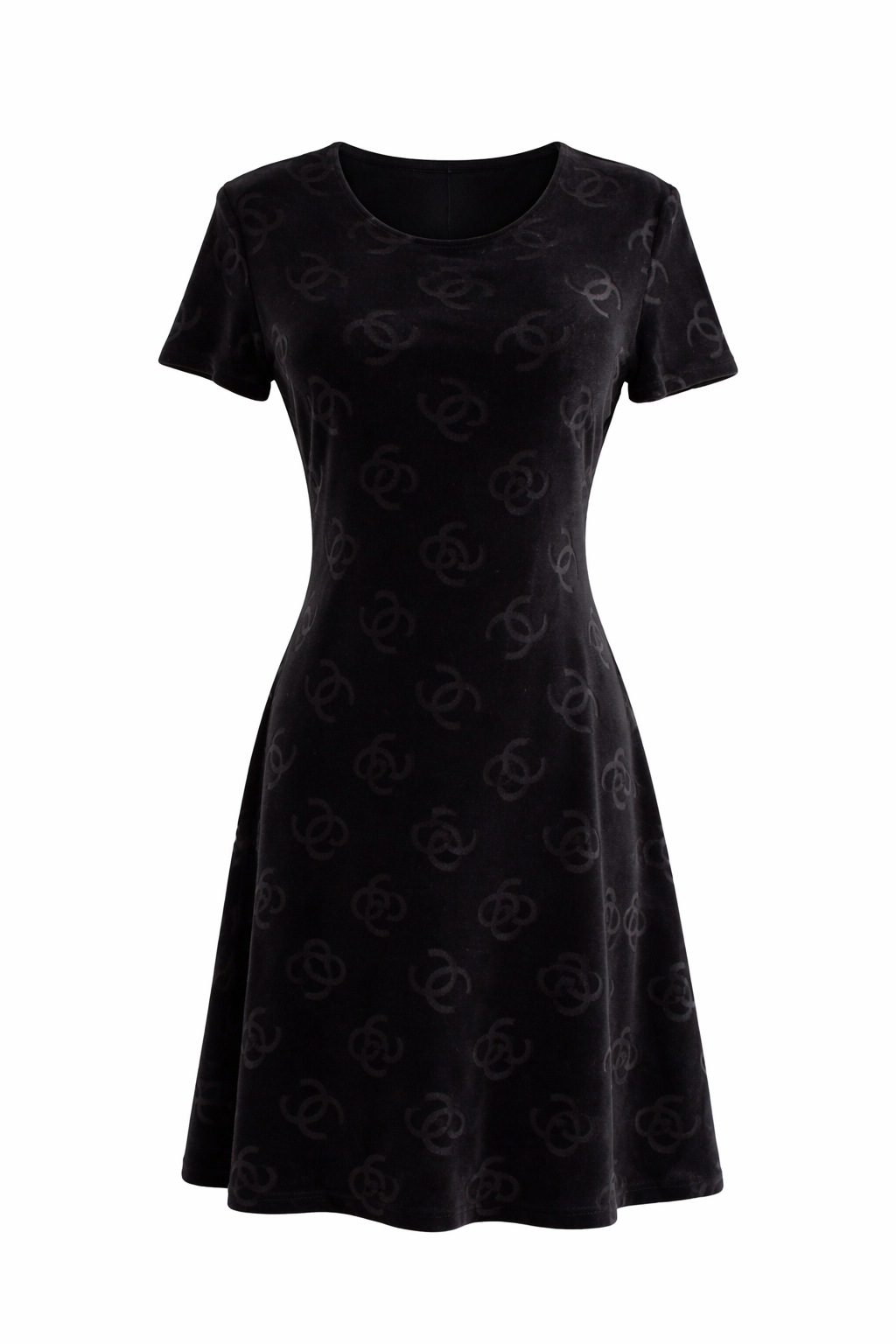 Chanel Vintage S/S1996 Black CC Logo Velour 96P LBD Mini Dress