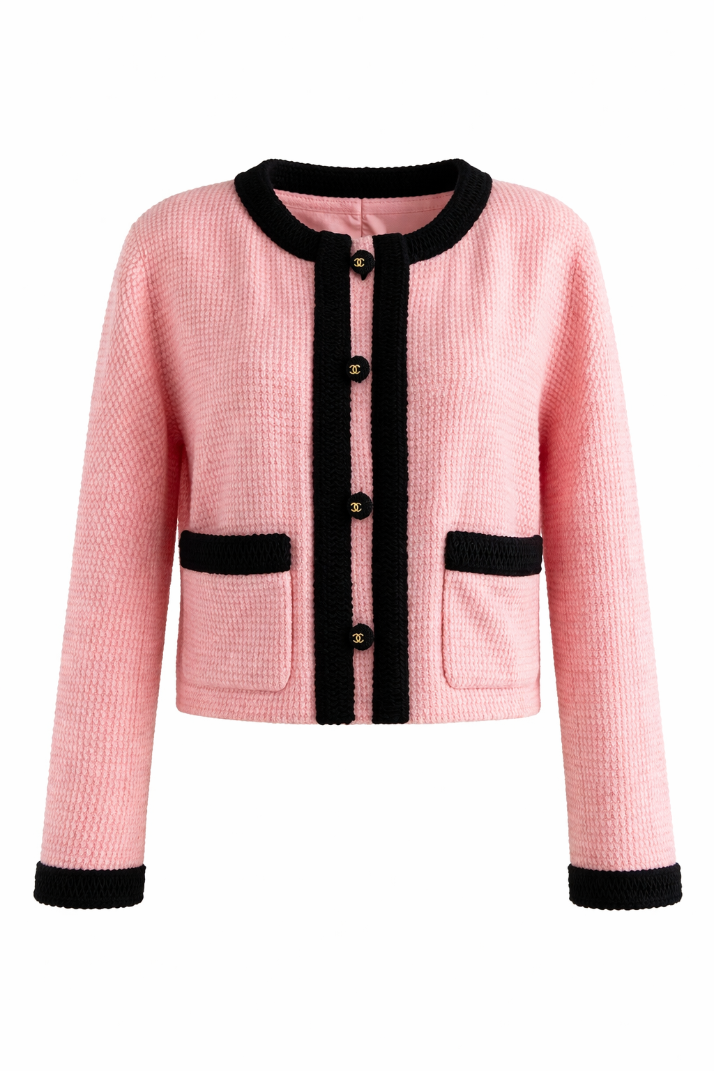 Chanel Vintage S/S 1990 Pink Black CC Tweed Jacket