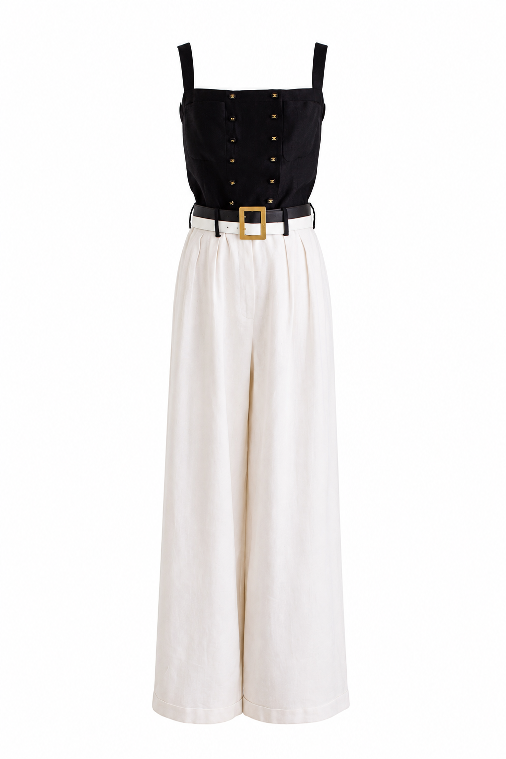 Chanel Vintage S/S 1995 Barbie Black White CC 95P Belt Linen Jumpsuit