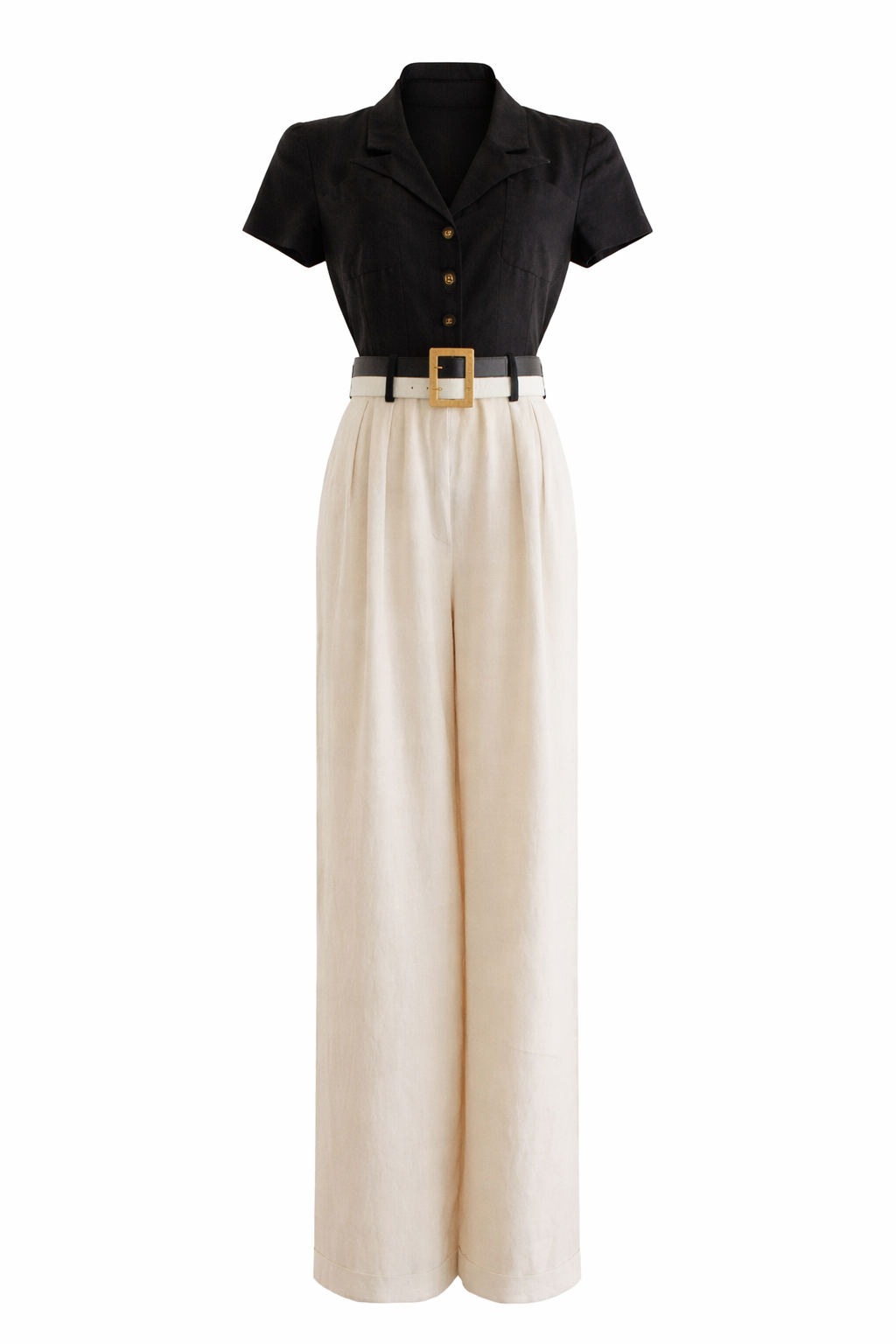 Chanel Vintage S/S 1995 Barbie Black White CC Belt Linen Jumpsuit 95P