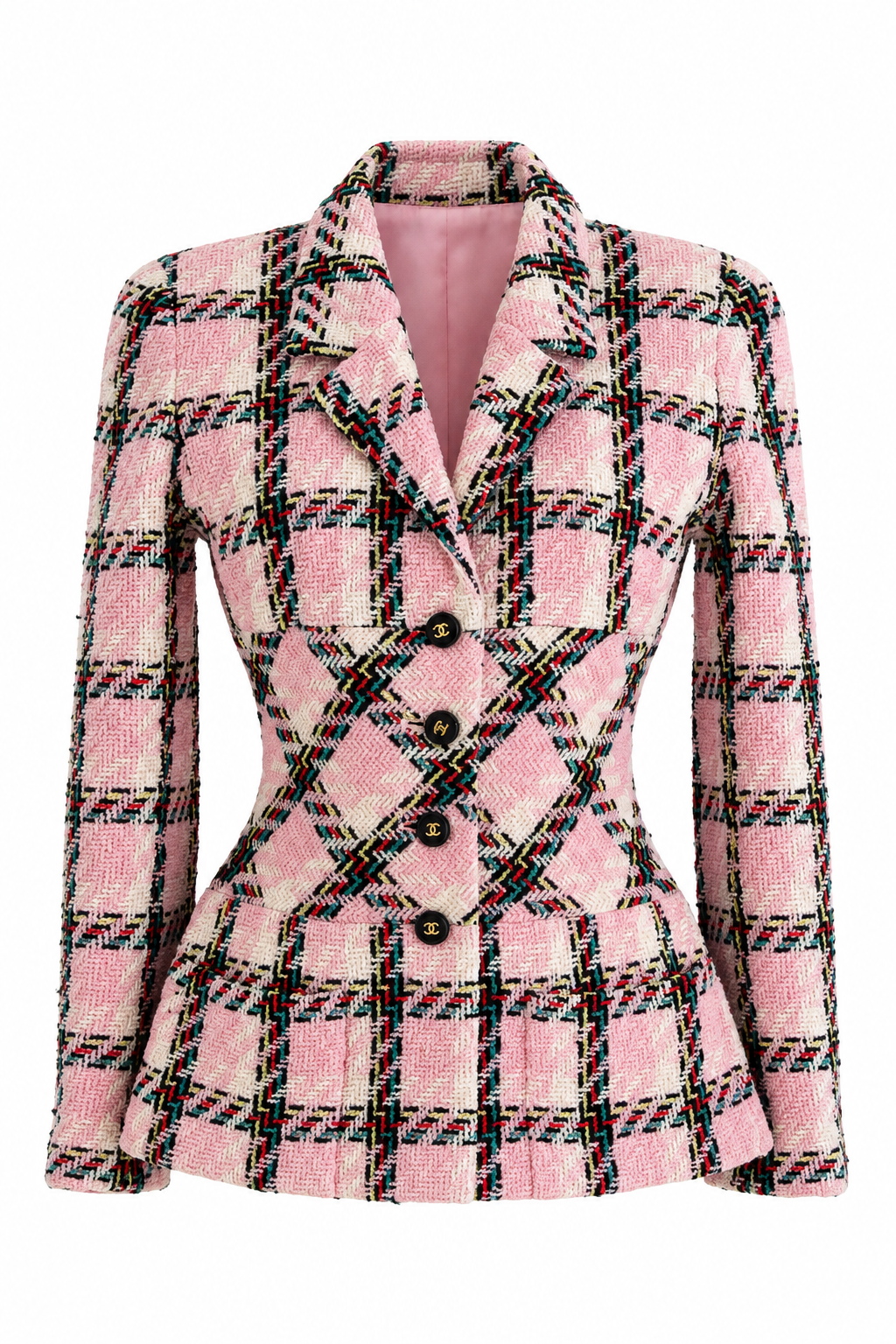 Chanel Vintage S/S 1995 Pink Multicolor Plaid Barbie 95P Tweed Jacket 