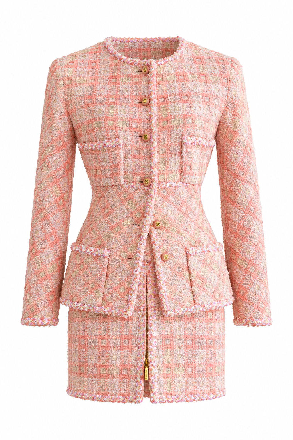 Chanel Vintage S/S 1995 Pink Sequin Tweed Barbie 95P Suit
