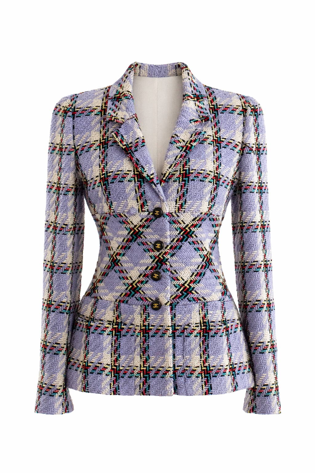 Chanel Vintage Spring/Summer 1995 Lavender Multicolor Plaid Tweed 95P Jacket