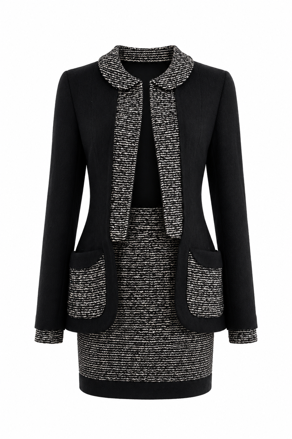 Chanel Haute Couture F/W 1993 Runway Black Grey Tweed Jacket Skirt Suit