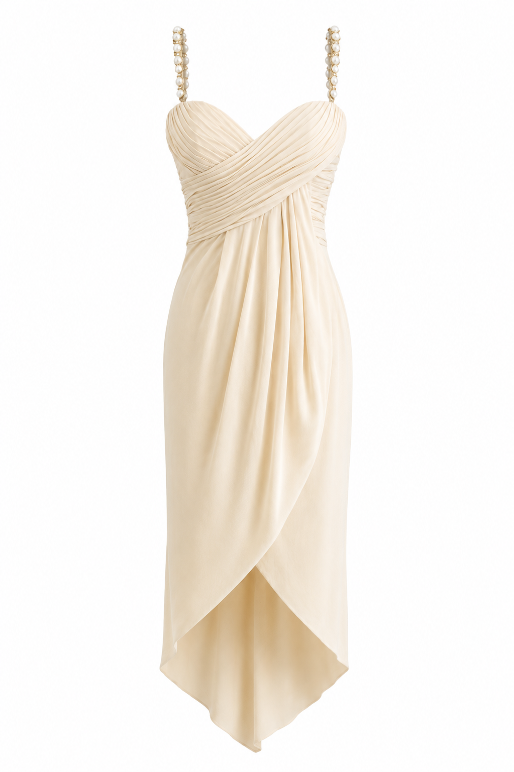 Chanel S/S 1990 Vintage Bridal Pearl Embellished Pleated Ivory Dress Gown
