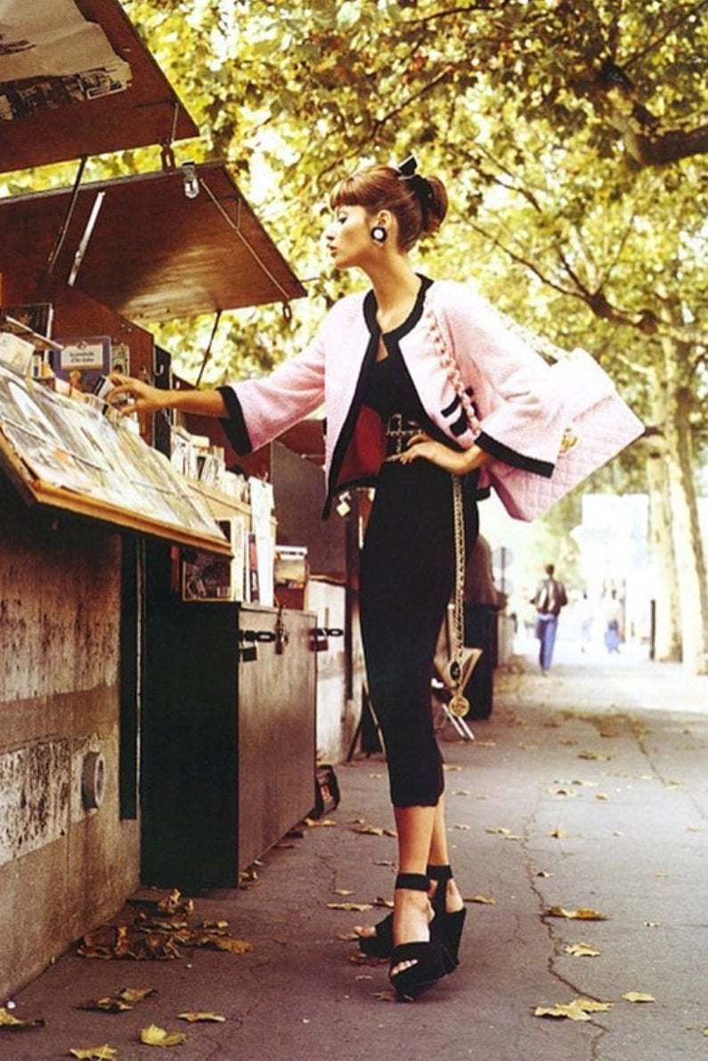 Chanel Vintage Spring/Summer 1992 Pink Black Cotton Terry Jacket