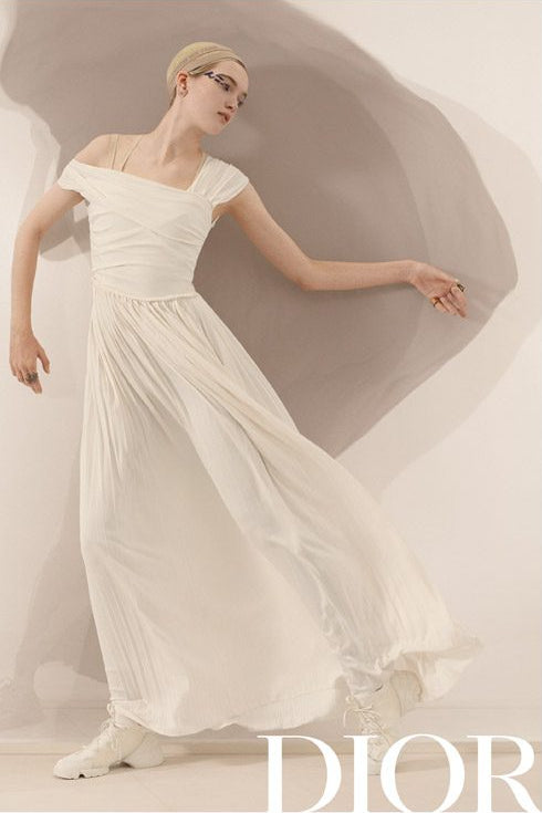 Christian Dior S/S 2019 Ballet White Draped Jersey Grecian Dress Gown