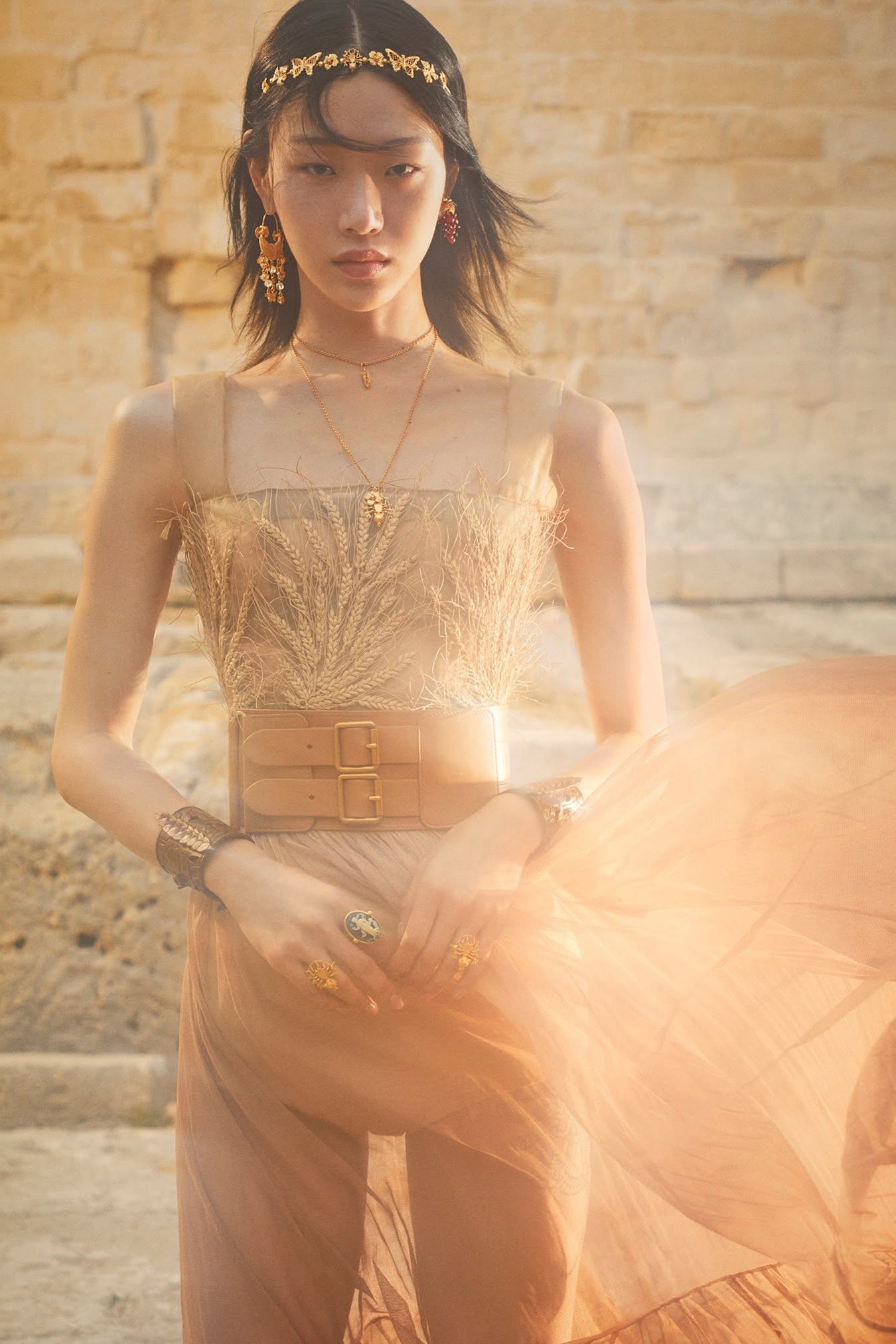Christian Dior Cruise 2021 Puglia Italy Wheat Appliqué Tulle Crop Top