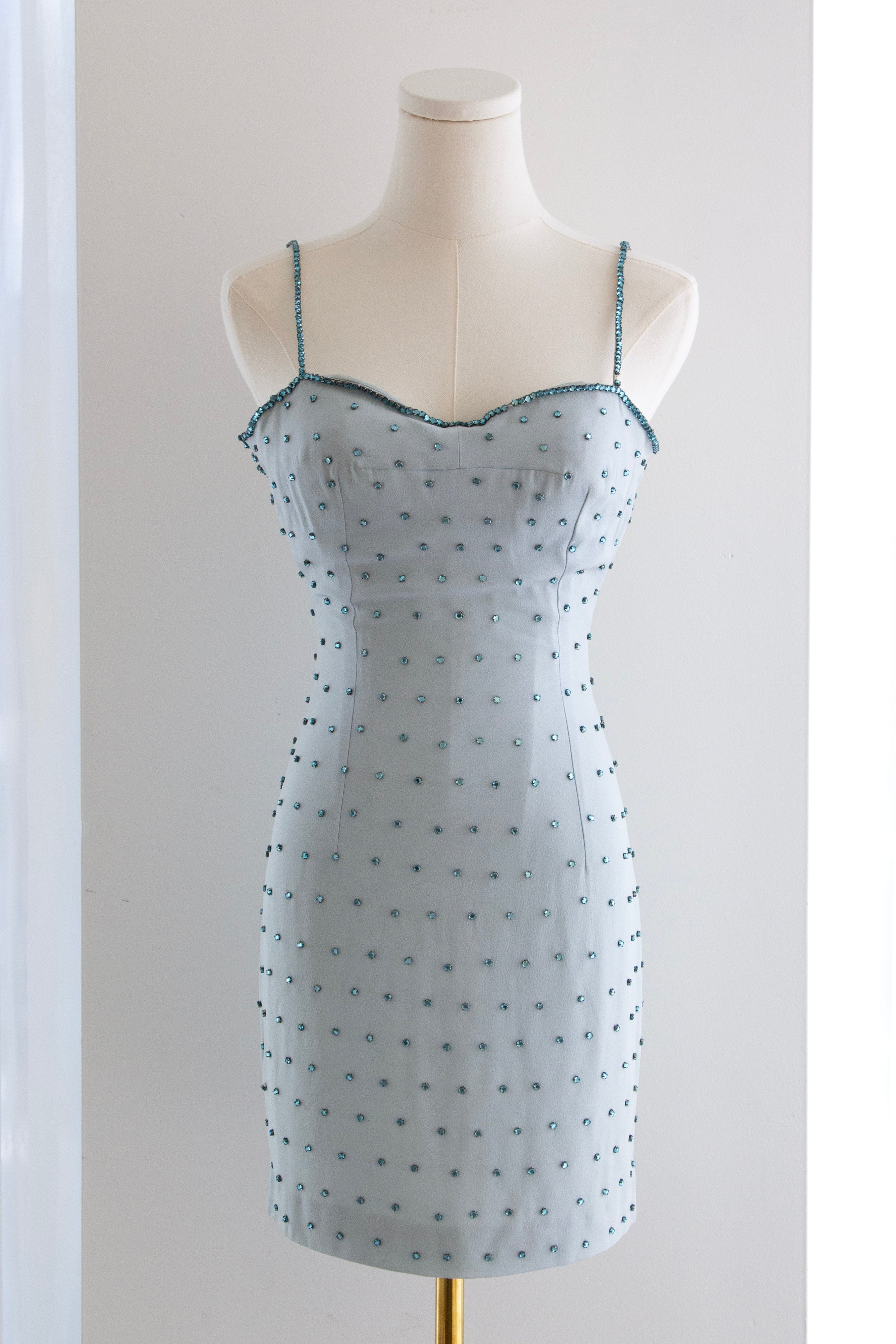 Dolce&Gabbana Vintage S/S 1995 Light Blue Crystal Embellished Mini Dress