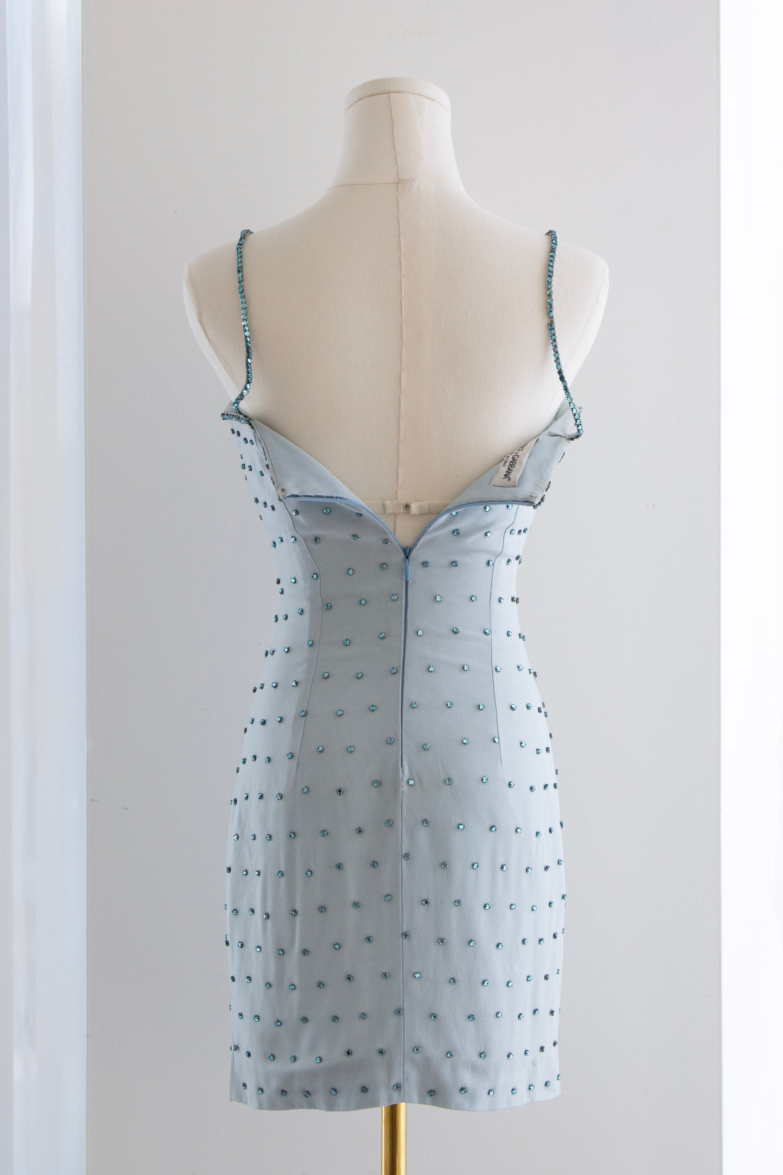 Dolce&Gabbana Vintage S/S 1995 Light Blue Crystal Embellished Mini Dress