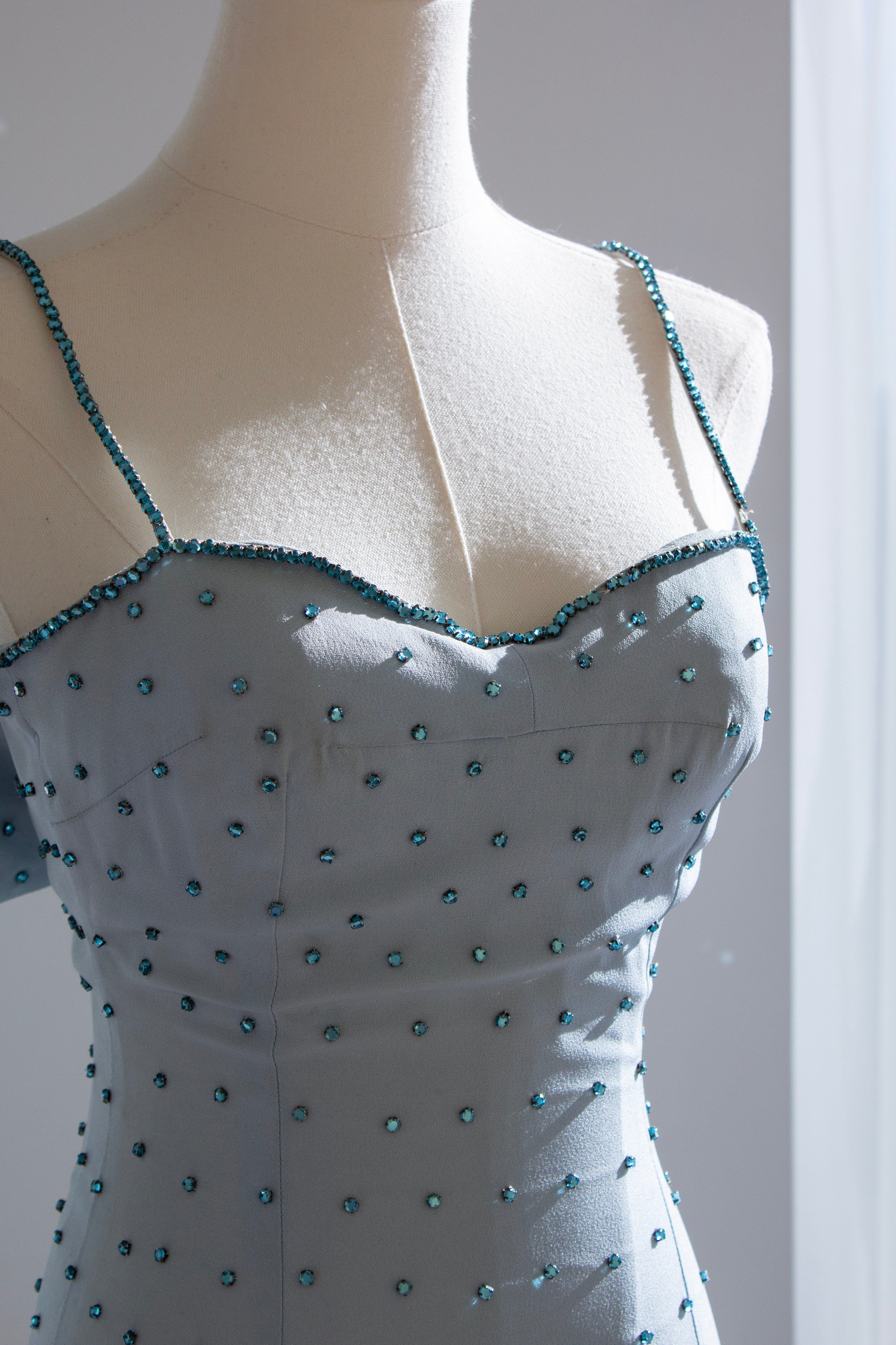 Dolce&Gabbana Vintage S/S 1995 Light Blue Crystal Embellished Mini Dress