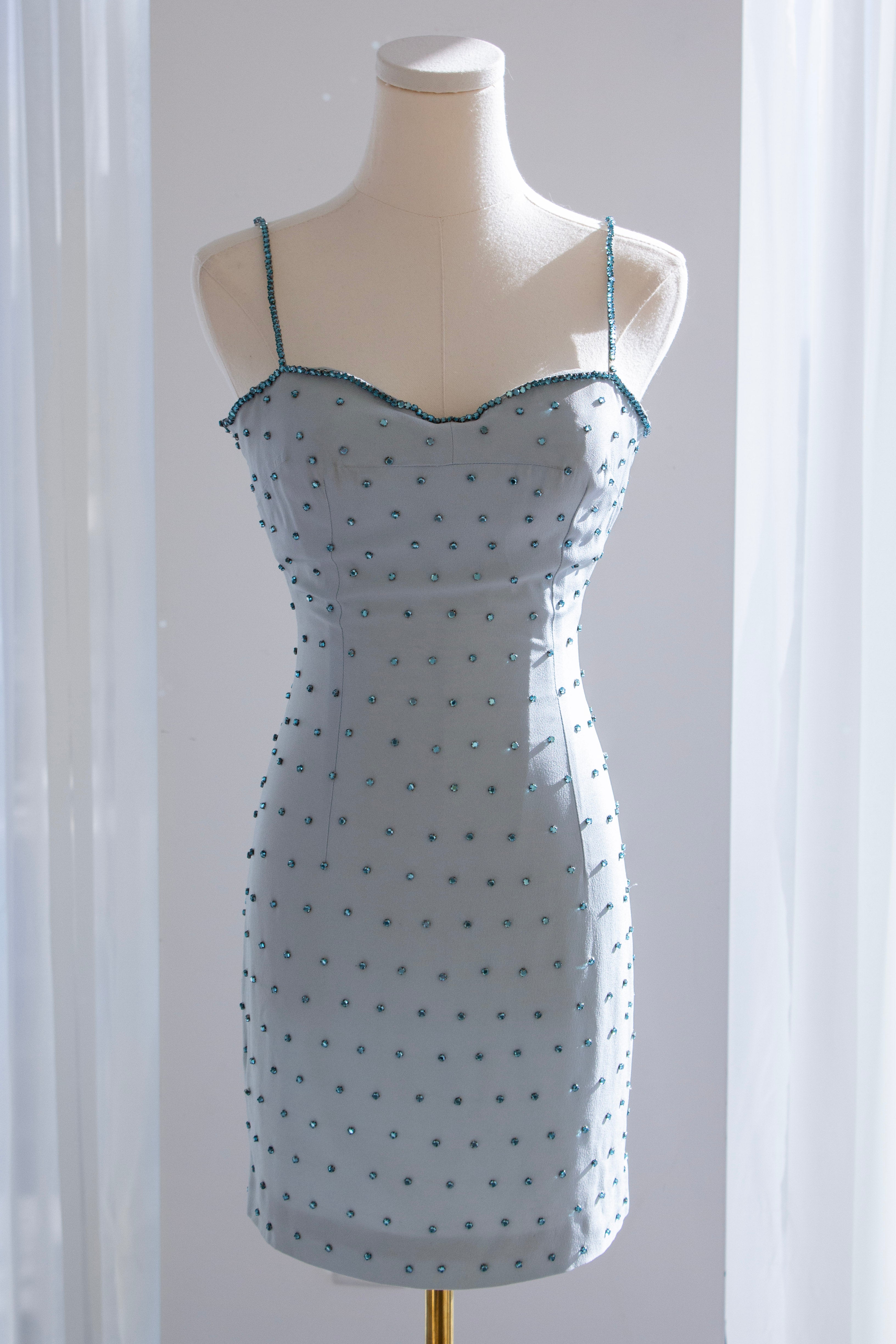 Dolce&Gabbana Vintage S/S 1995 Light Blue Crystal Embellished Mini Dress