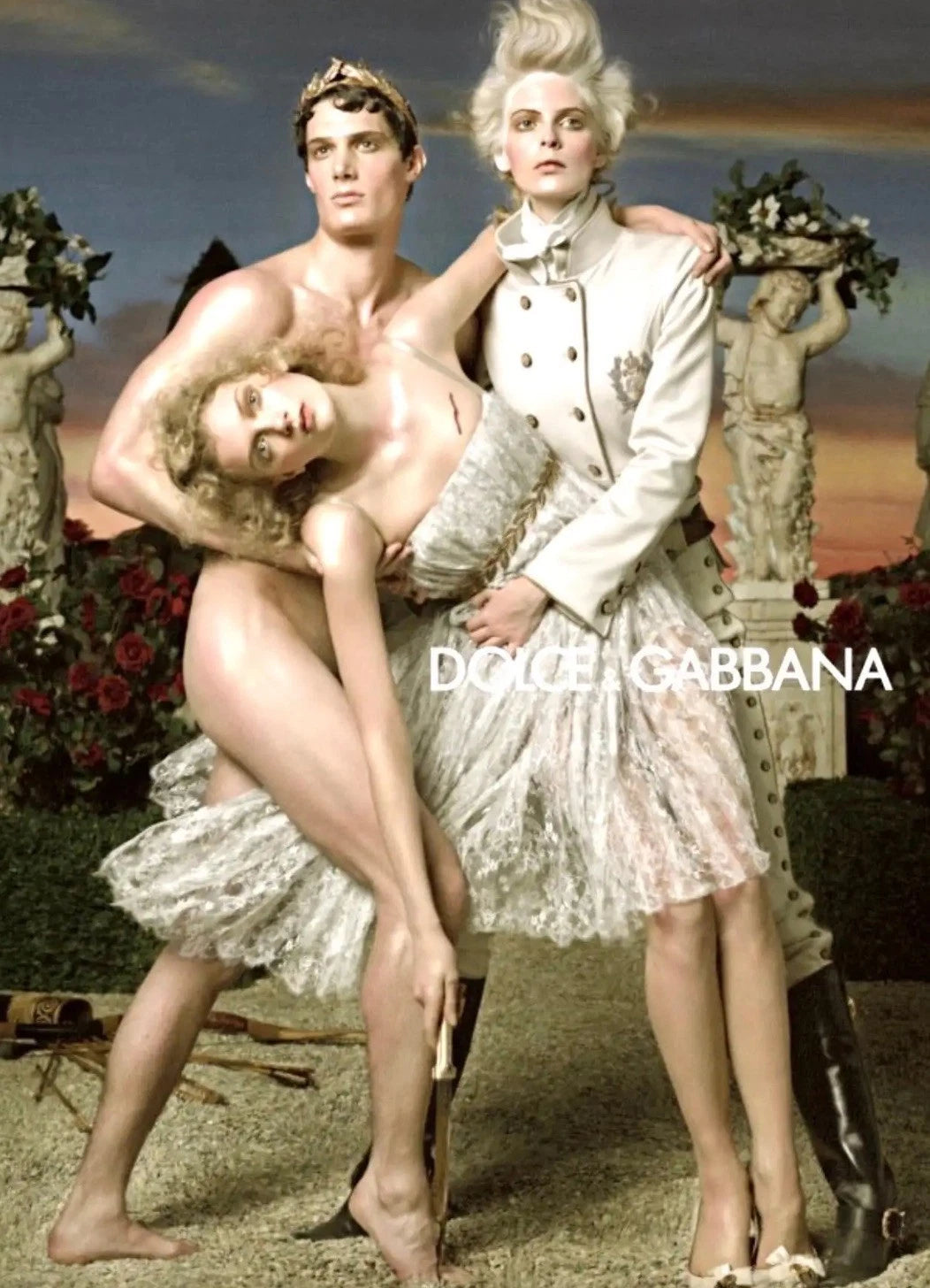 Dolce & Gabbana Vintage F/W 2006 Napoleonic Grey Lace Gold Laurel Dress