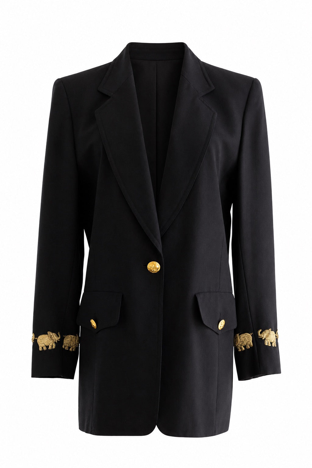 Escada By Margaretha Ley Vintage 90s Princess Diana Black Gold Elephants Blazer Jacket