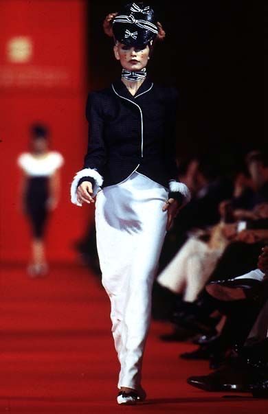 Givenchy Couture by John Galliano S/S 1997 Navy White Dotted Jacket & Skirt Suit