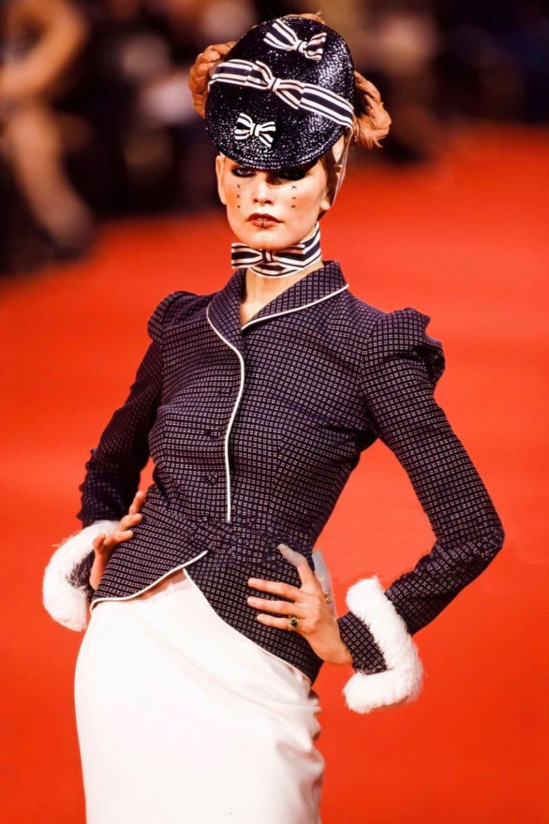 Givenchy Couture by John Galliano S/S 1997 Navy White Dotted Jacket & Skirt Suit