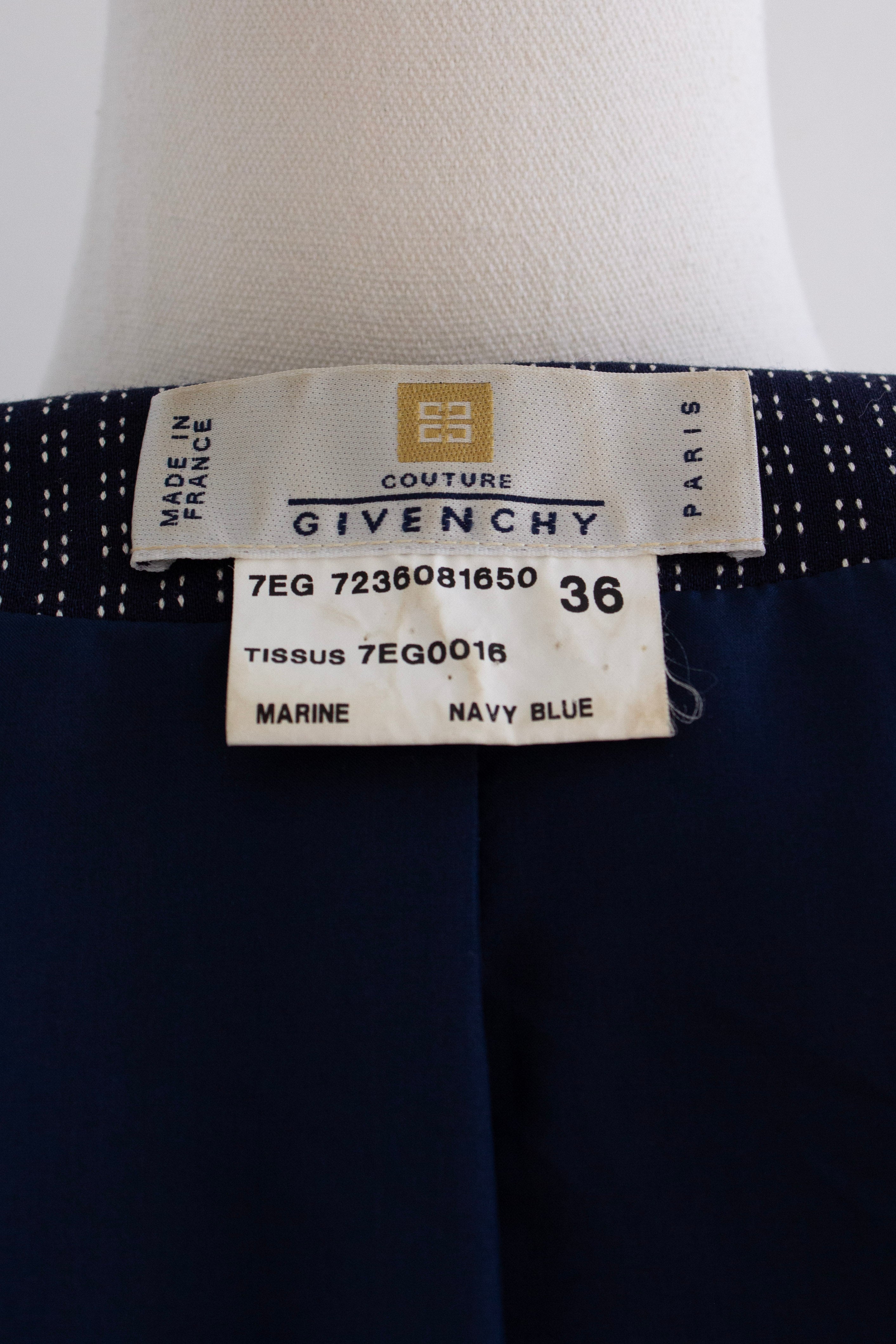 Givenchy Couture by John Galliano S/S 1997 Navy White Dotted Jacket & Skirt Suit