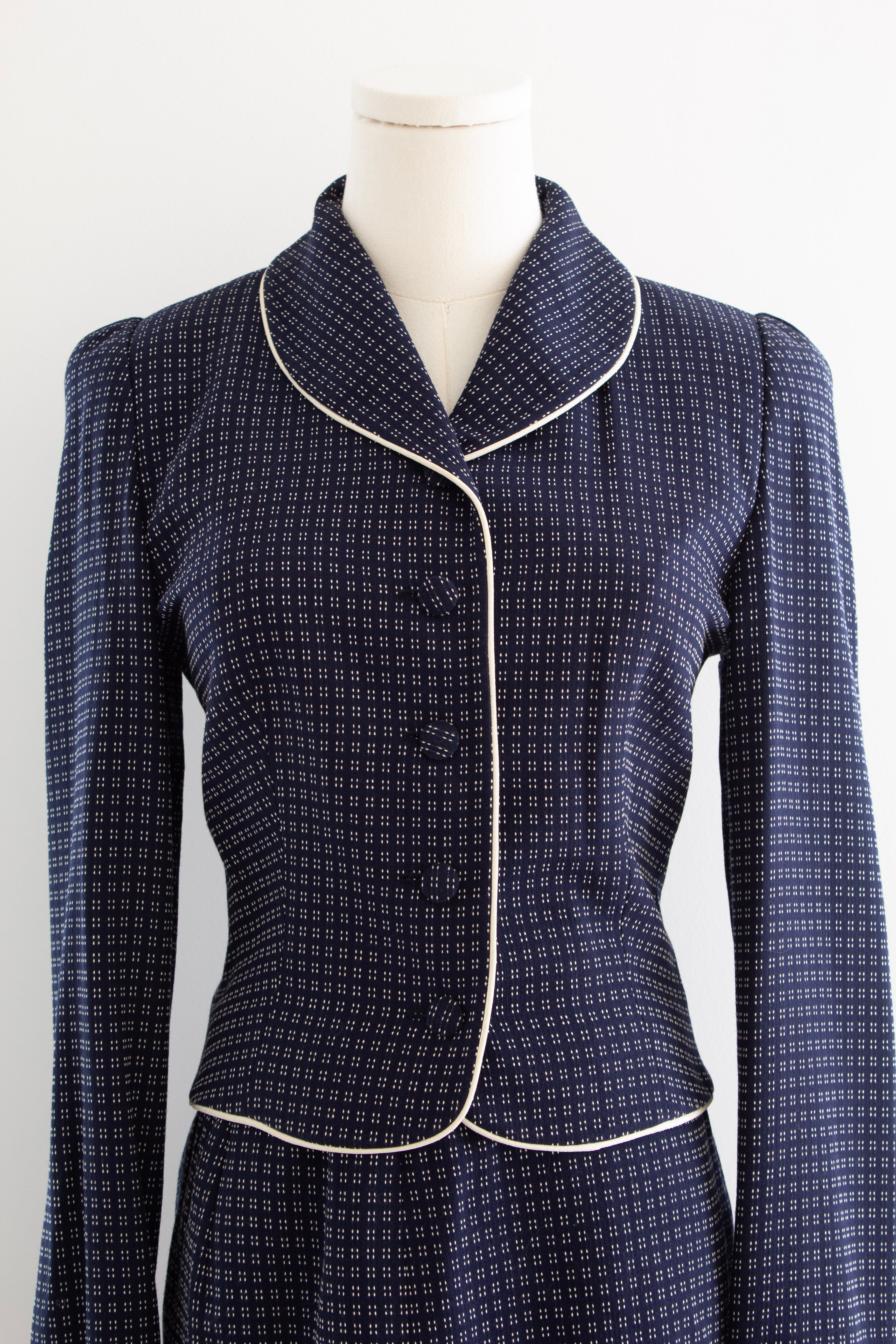 Givenchy Couture by John Galliano S/S 1997 Navy White Dotted Jacket & Skirt Suit