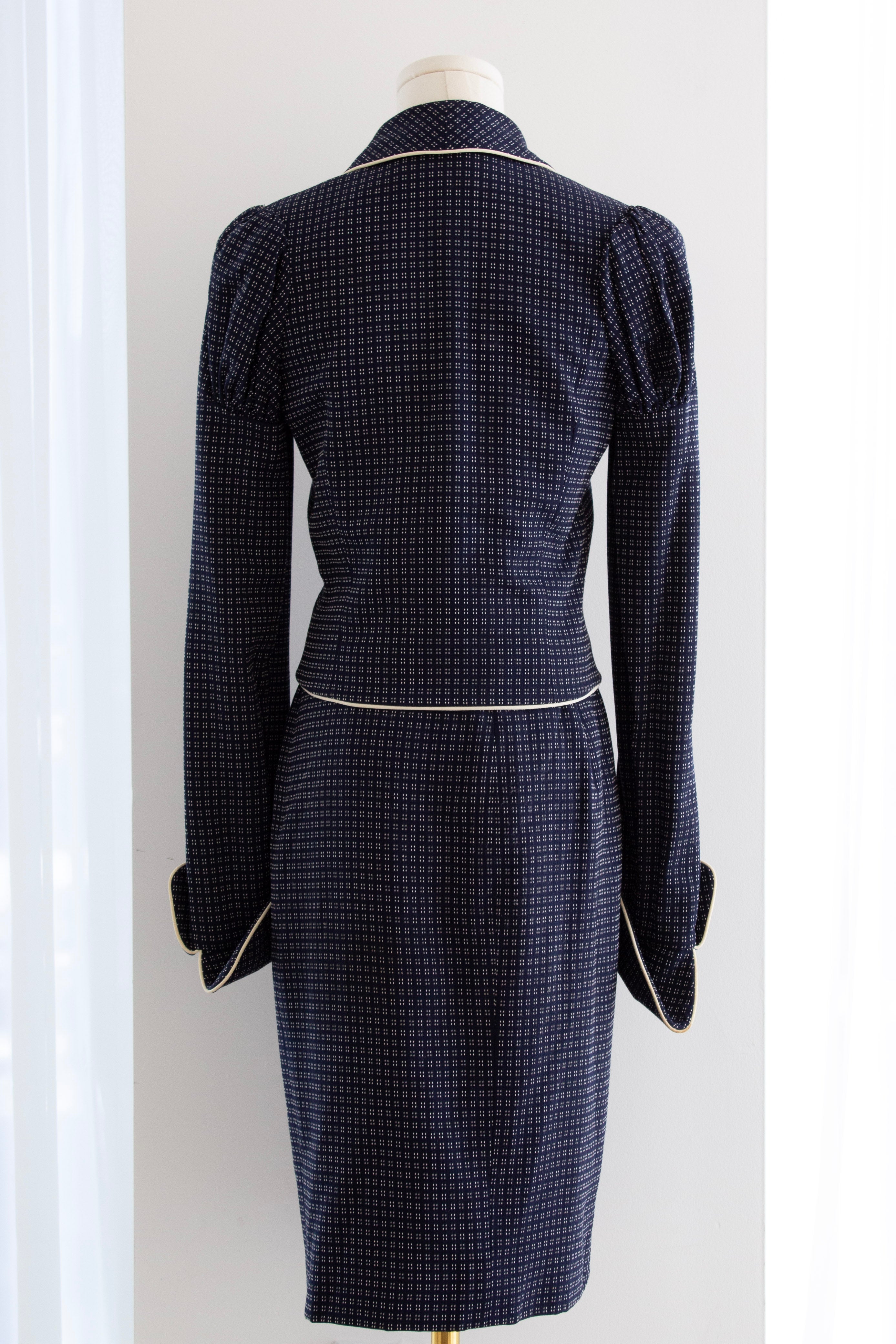 Givenchy Couture by John Galliano S/S 1997 Navy White Dotted Jacket & Skirt Suit