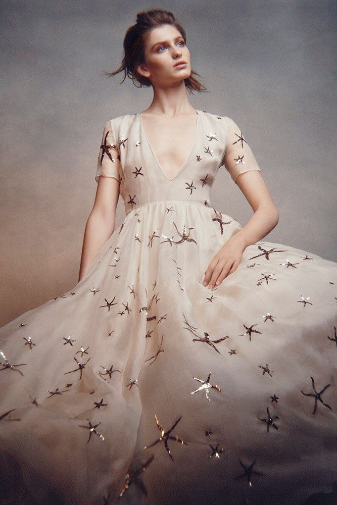Valentino S/S 2015 Starfish Silk Organza Sequin Embellished Gown