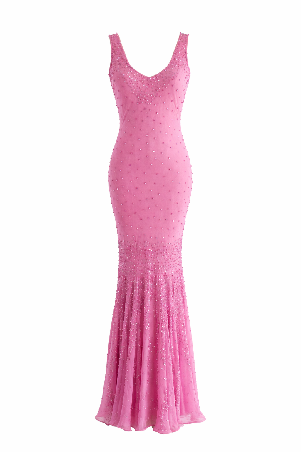 Italian Vintage Candy Pink Sequin Embellished Silk Mermaid Dress Gown