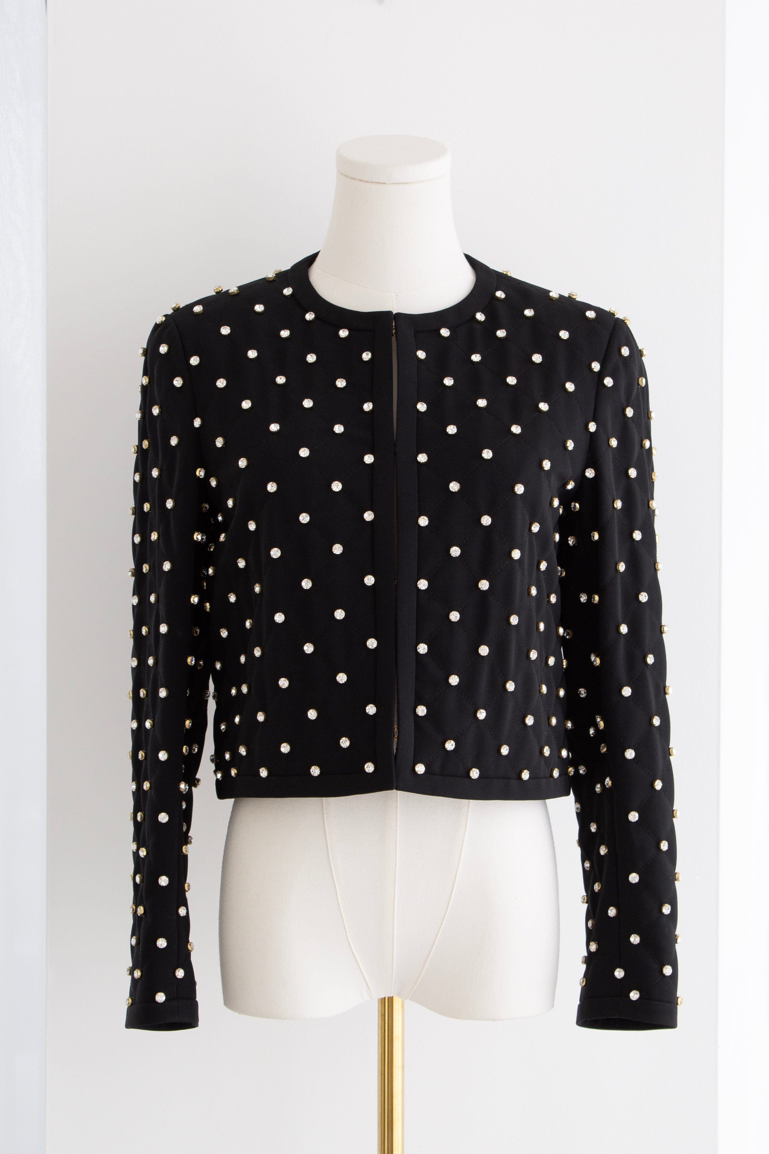 Moschino Couture S/S 2015 Barbie Crystal Embellished Rhinestone Black Jacket