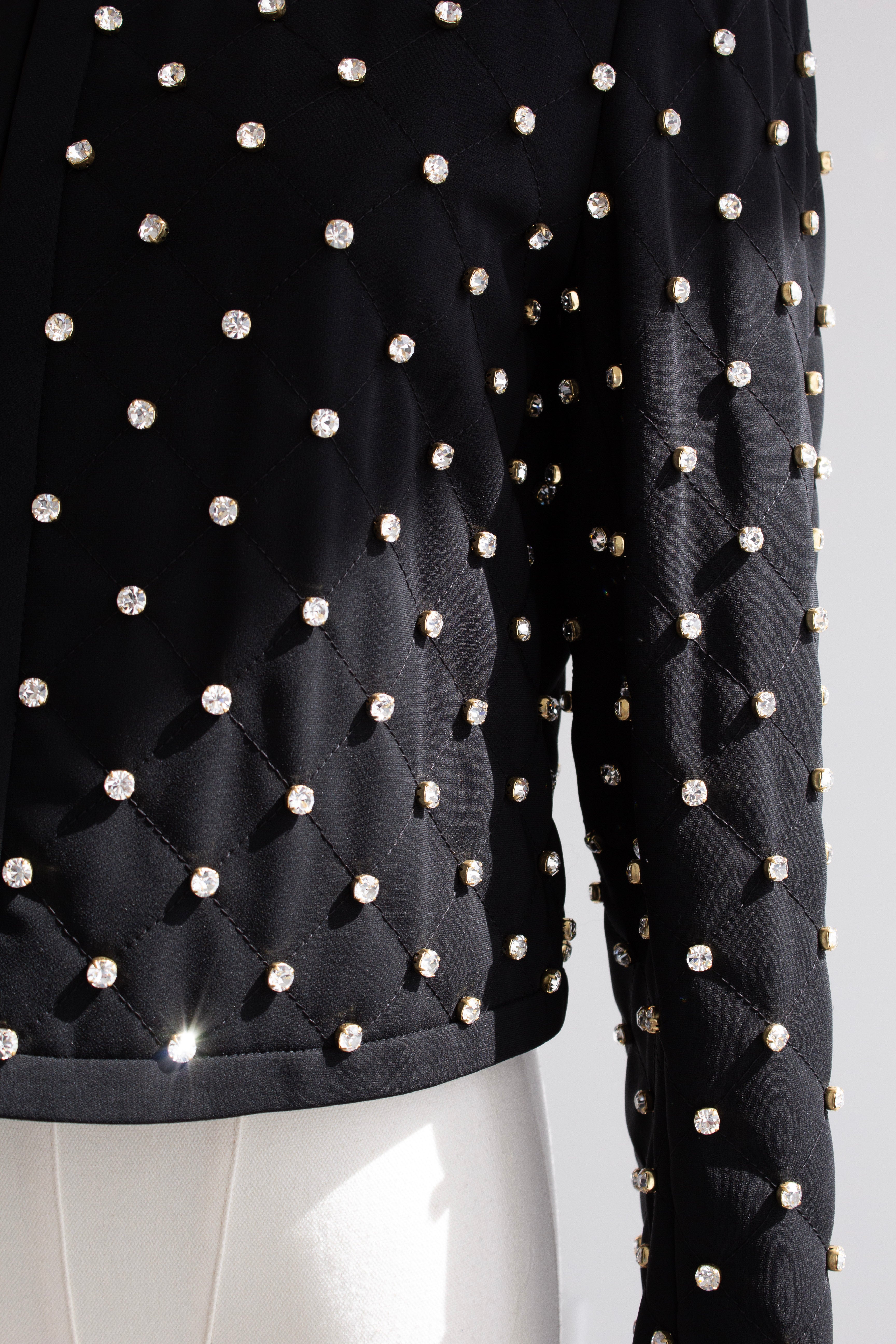Moschino Couture S/S 2015 Barbie Crystal Embellished Rhinestone Black Jacket