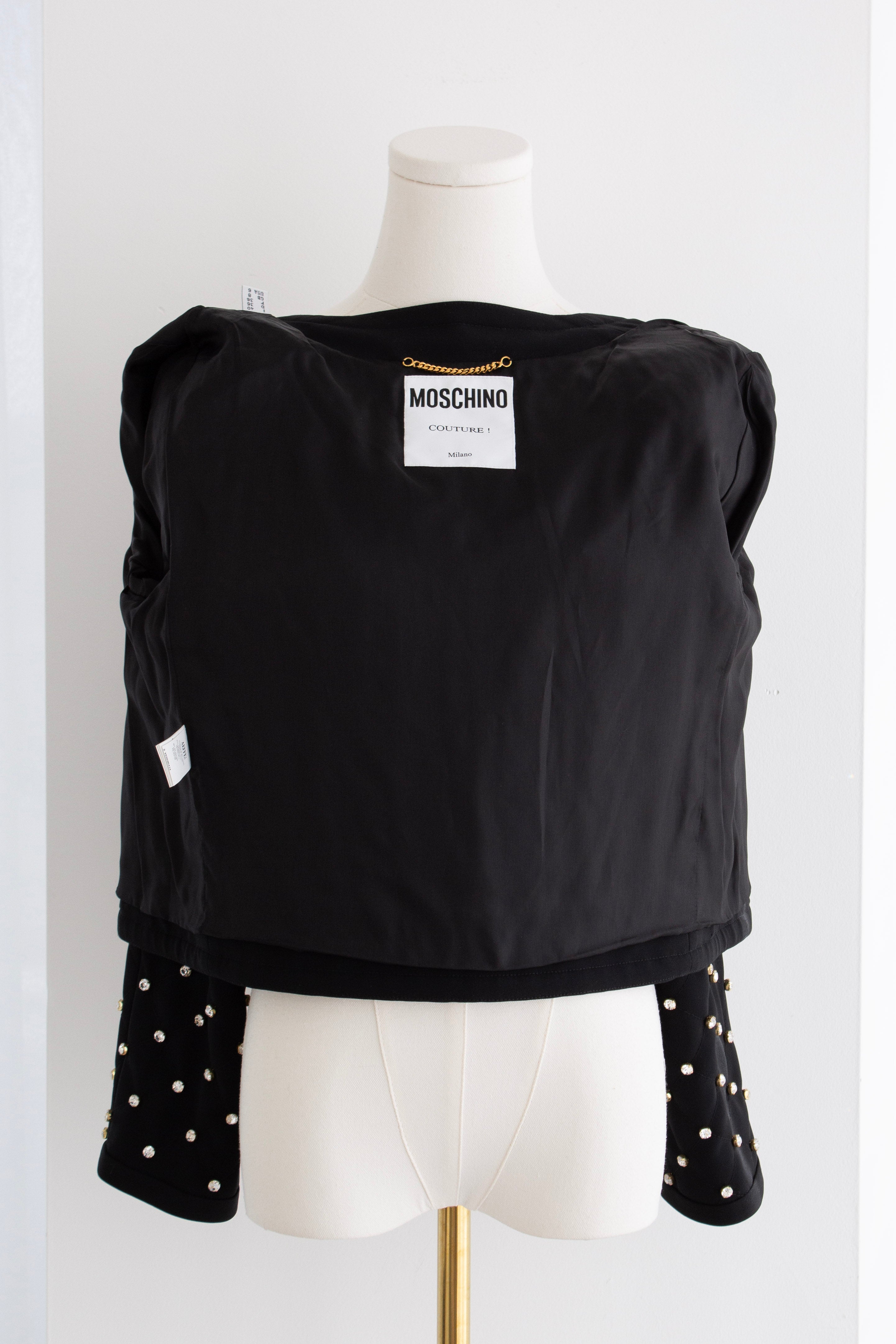Moschino Couture S/S 2015 Barbie Crystal Embellished Rhinestone Black Jacket