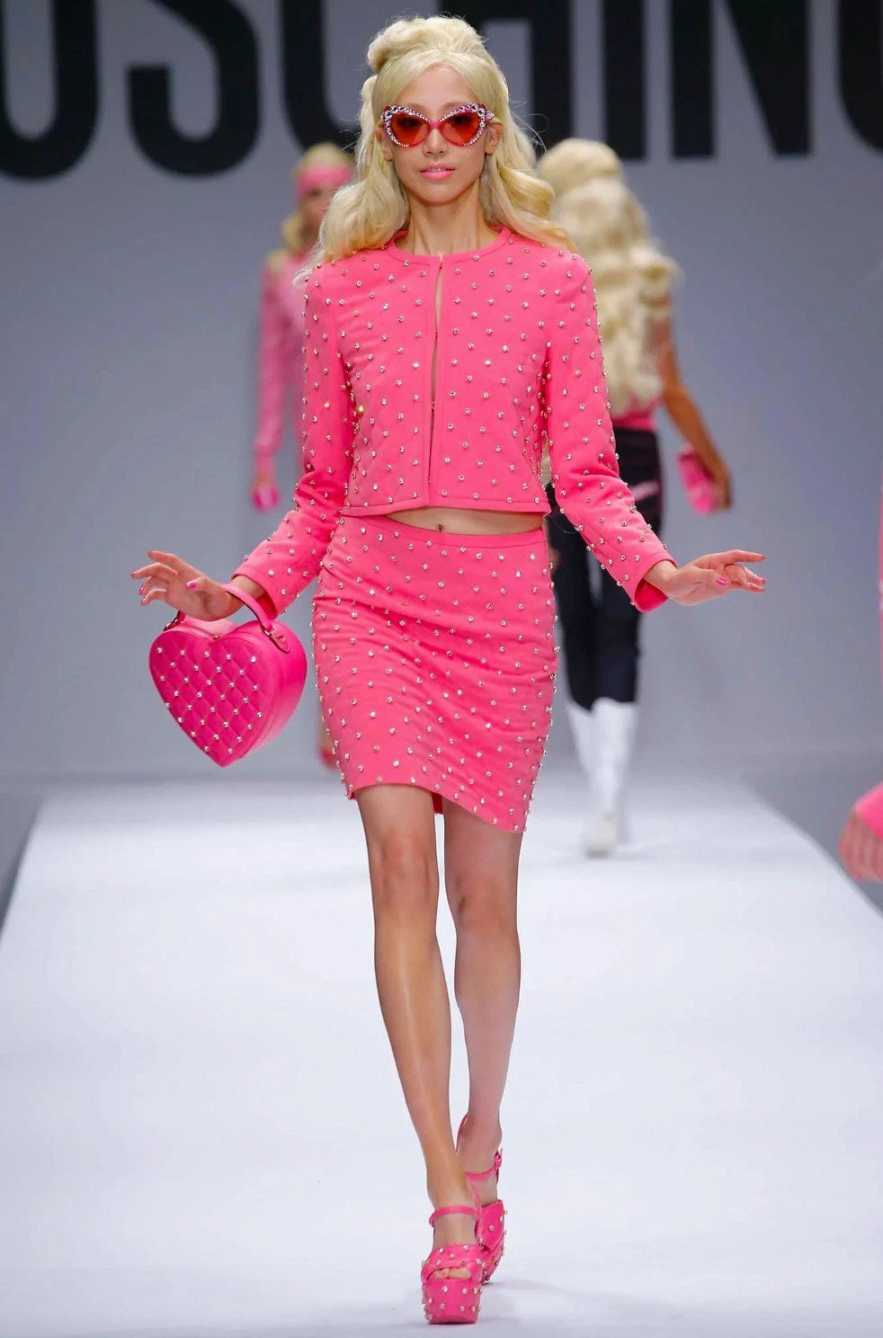 Moschino Couture S/S 2015 Barbie Crystal Embellished Swarovski Pink Jacket