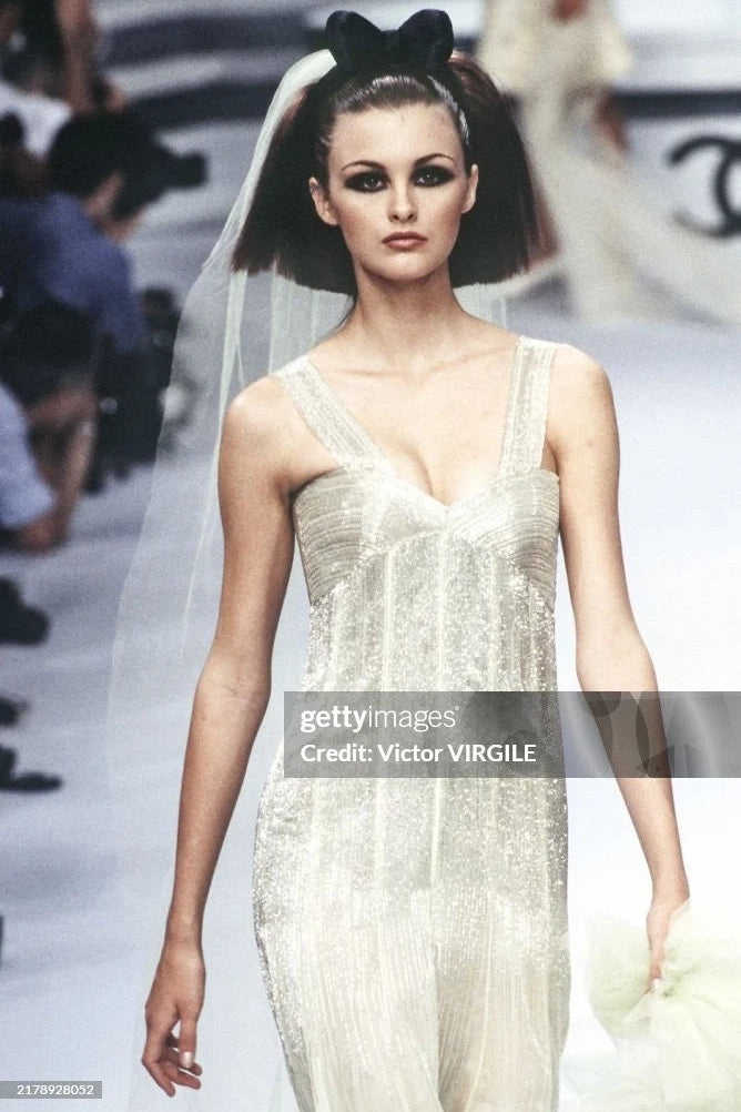 Chanel Haute Couture F/W 1995 Green Bianchini Silk Lesage Beaded Dress