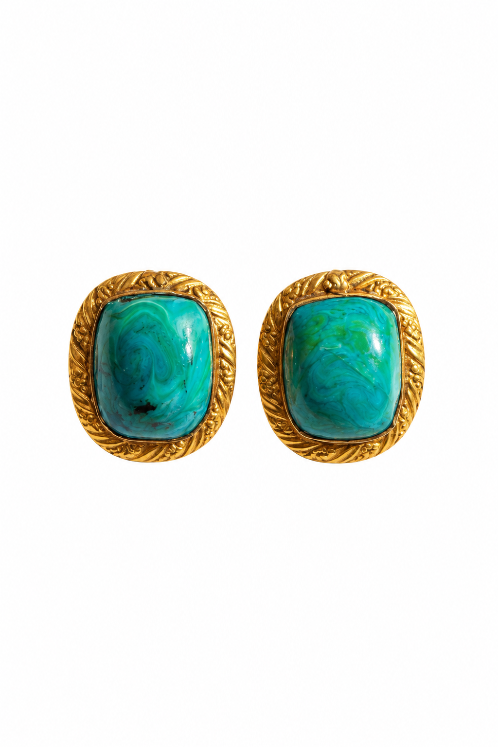 Attributed to Chanel Vintage Gold-Tone Turquoise Pâte de Verre Glass Clip-On Earrings