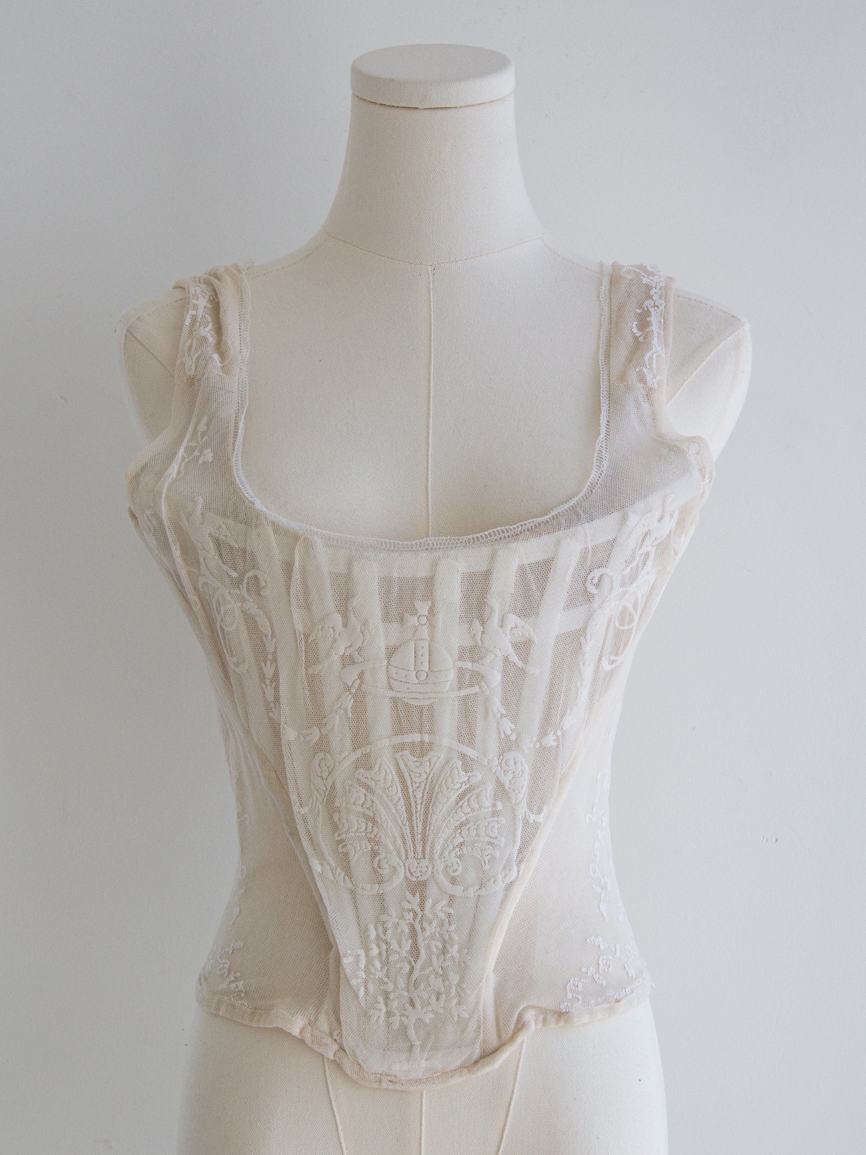Vivienne Westwood S/S 1992 Salon White Boulle Mesh Tulle Corset