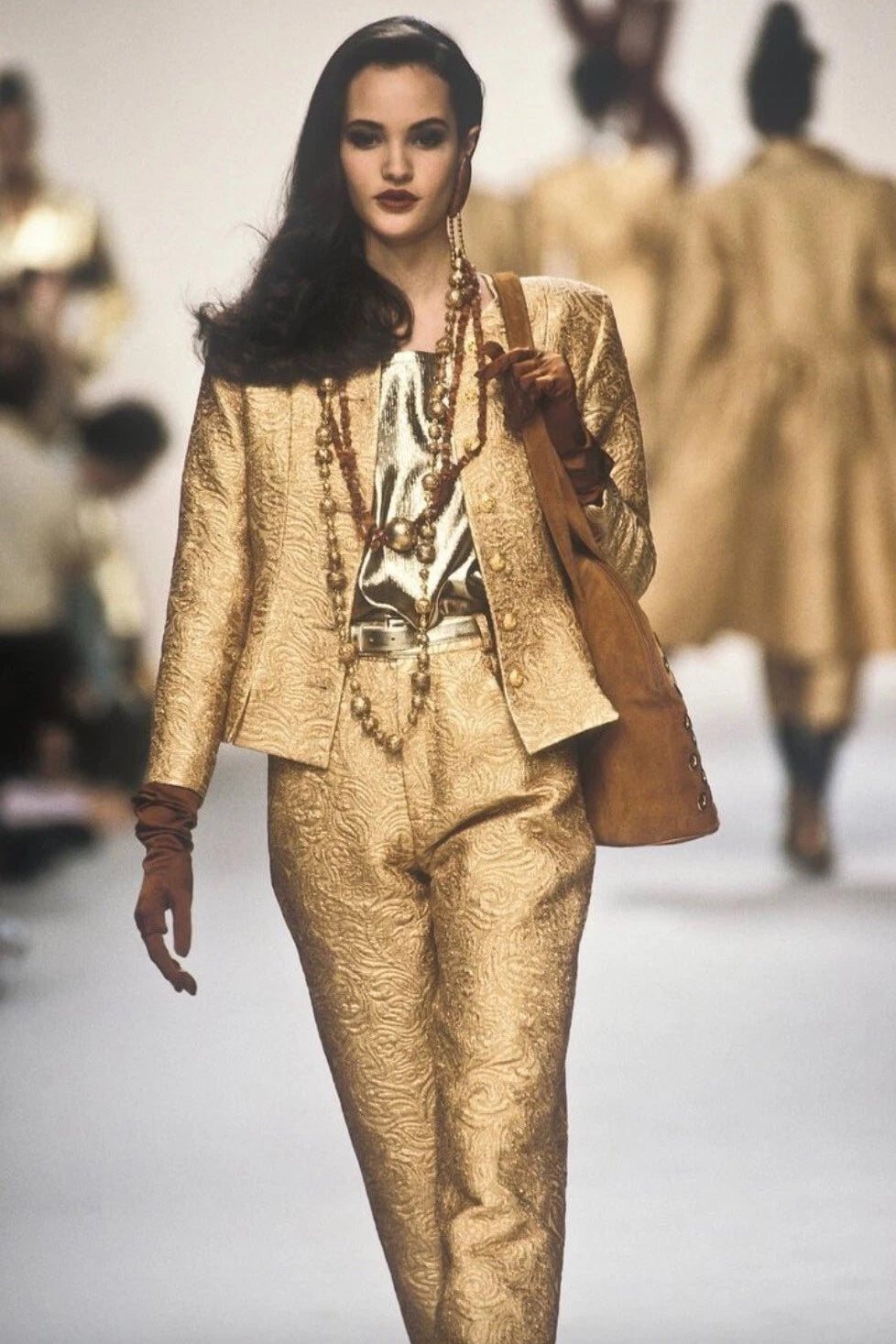 Yves Saint Laurent Rive Gauche Vintage Fall 1991 Gold Brocade Jacket Skirt Suit
