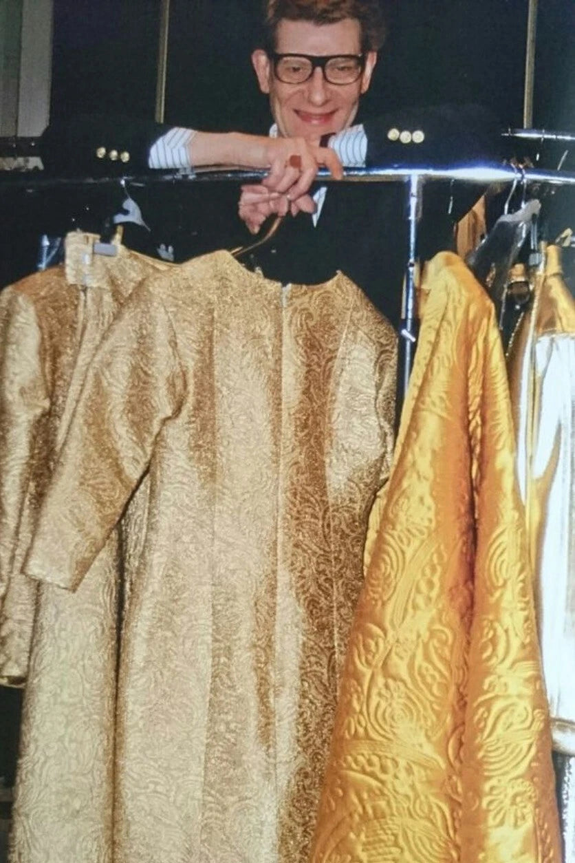 Yves Saint Laurent Rive Gauche Vintage Fall 1991 Gold Brocade Jacket Skirt Suit
