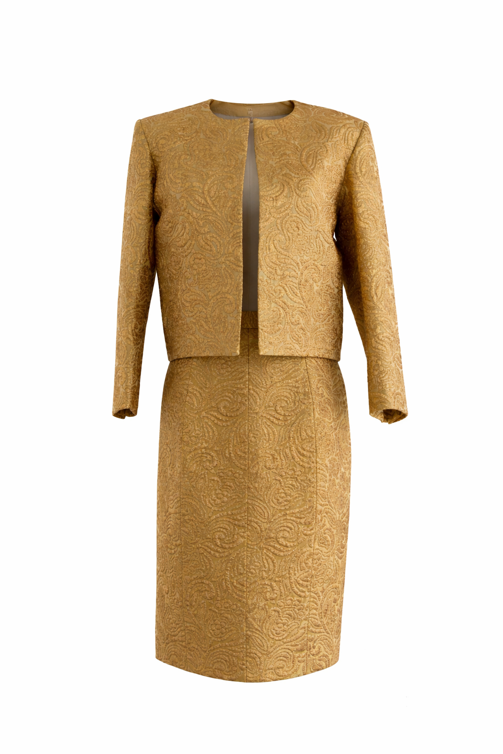Yves Saint Laurent Rive Gauche Vintage F/W 1991 Gold Brocade Jacket Skirt Suit