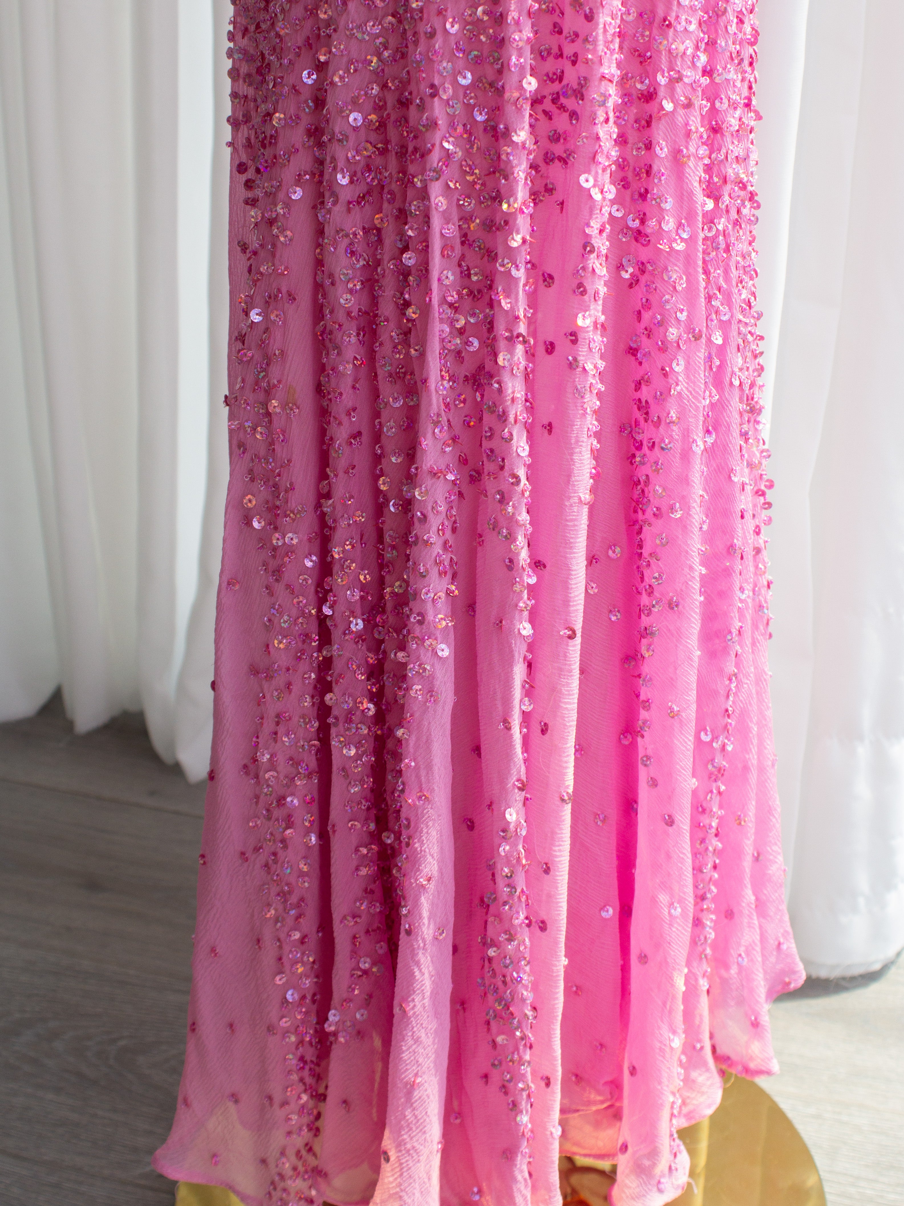 Italian Vintage Candy Pink Sequin Embellished Silk Mermaid Dress Gown