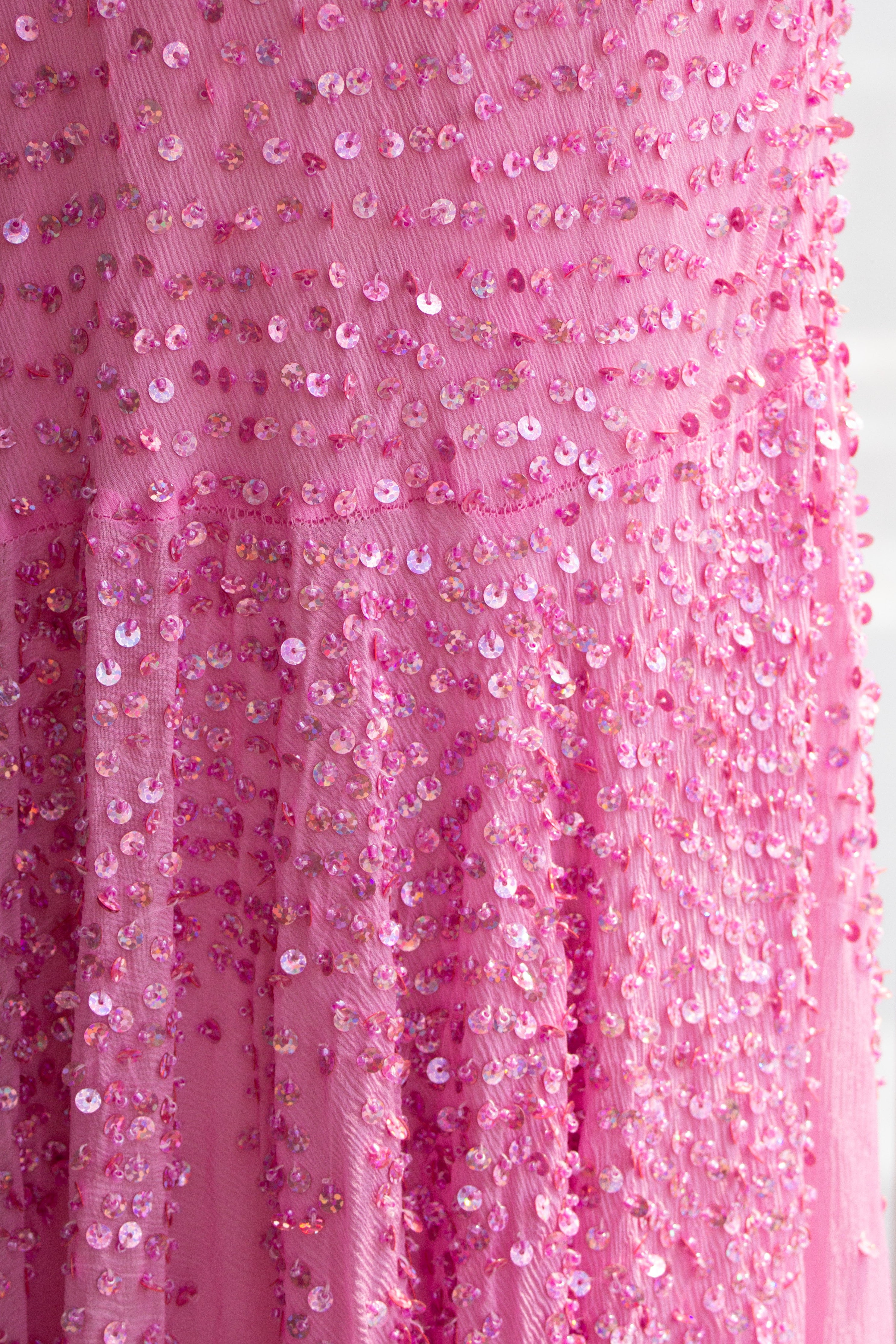 Italian Vintage Candy Pink Sequin Embellished Silk Mermaid Dress Gown