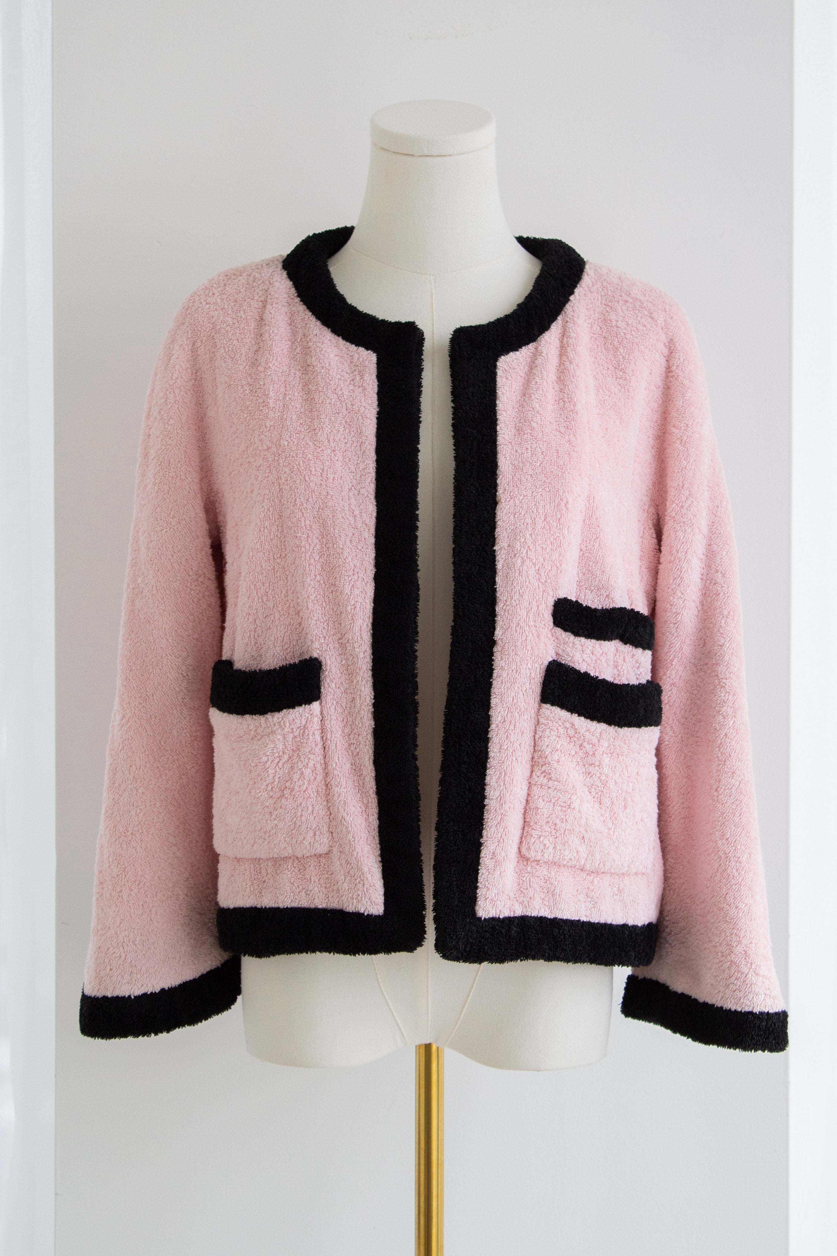 Chanel Vintage Spring/Summer 1992 Pink Black Cotton Terry Jacket