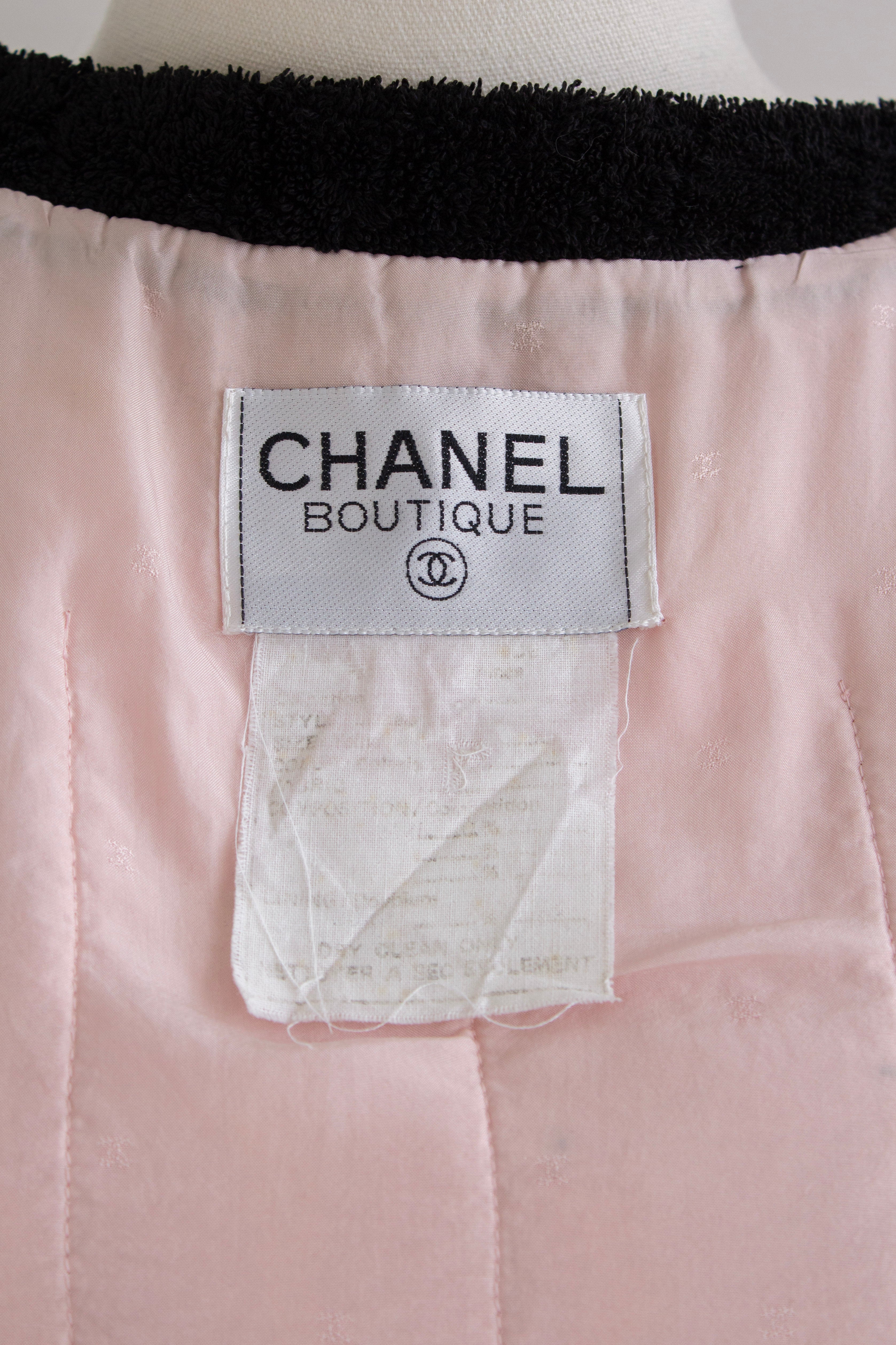 Chanel Vintage Spring/Summer 1992 Pink Black Cotton Terry Jacket