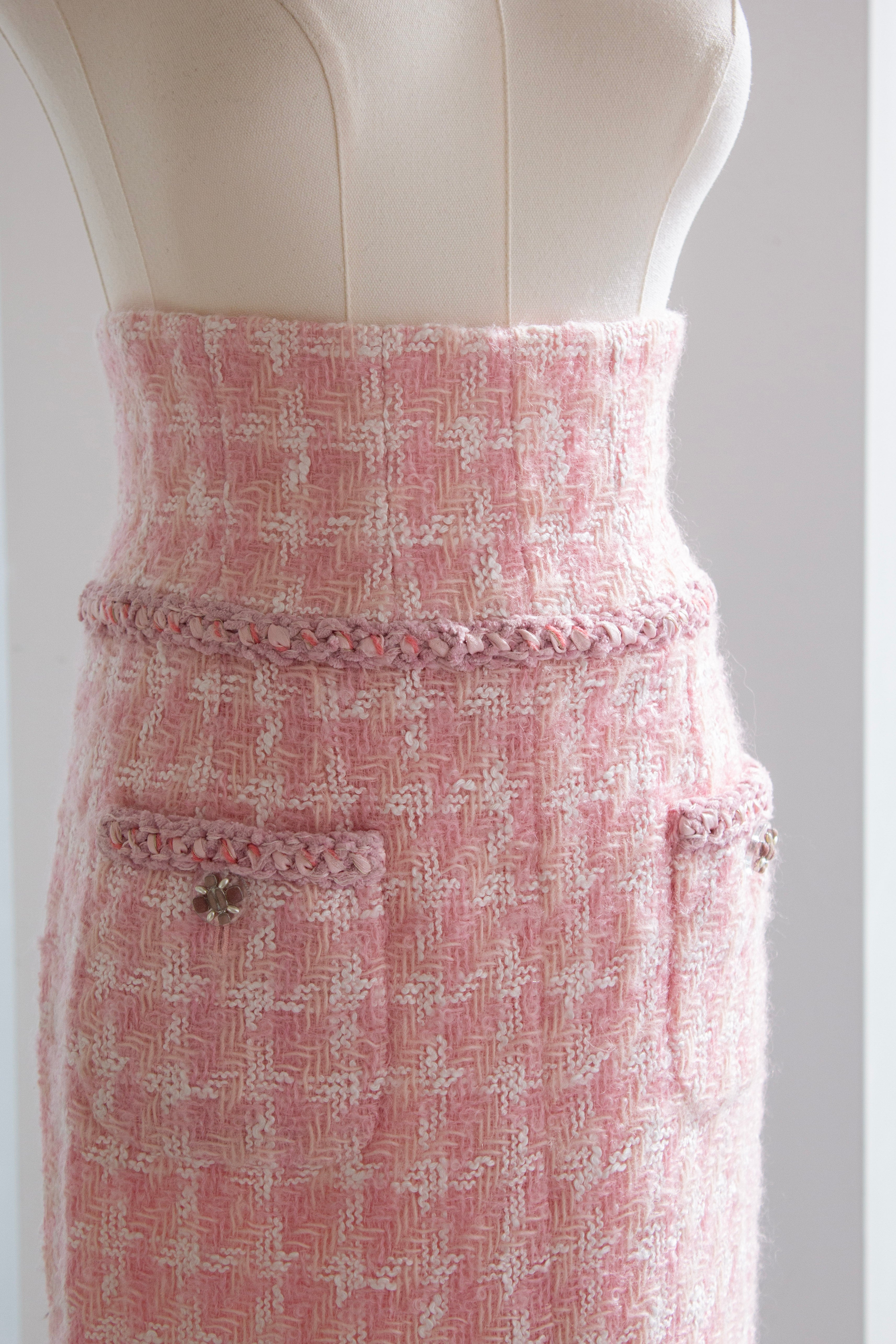 Chanel F/W 2014 Supermarket Pink Plaid 14A Fantasy Tweed Jacket Skirt Suit 