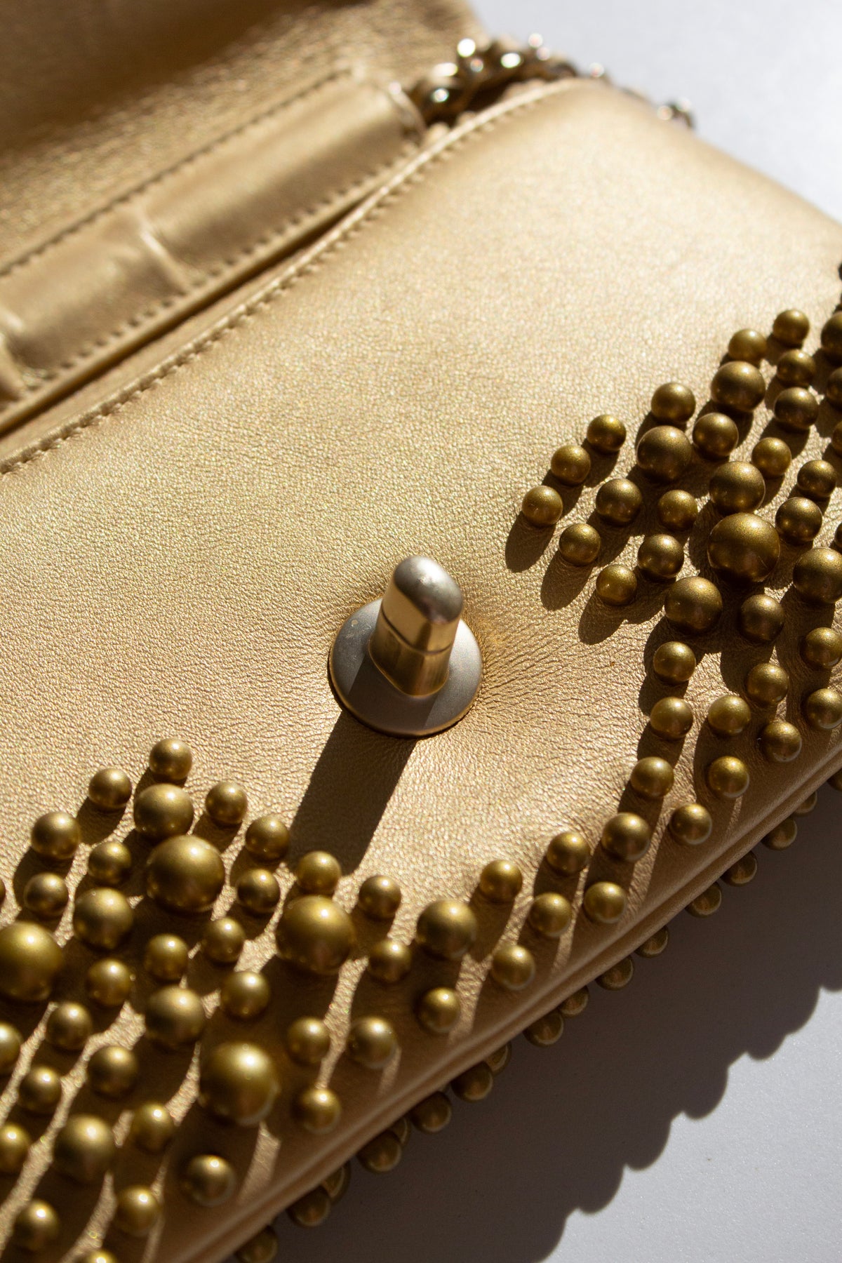 Chanel Cruise 2015 Dubai Gold Pearl-Embellished Lambskin Mini Flap Bag