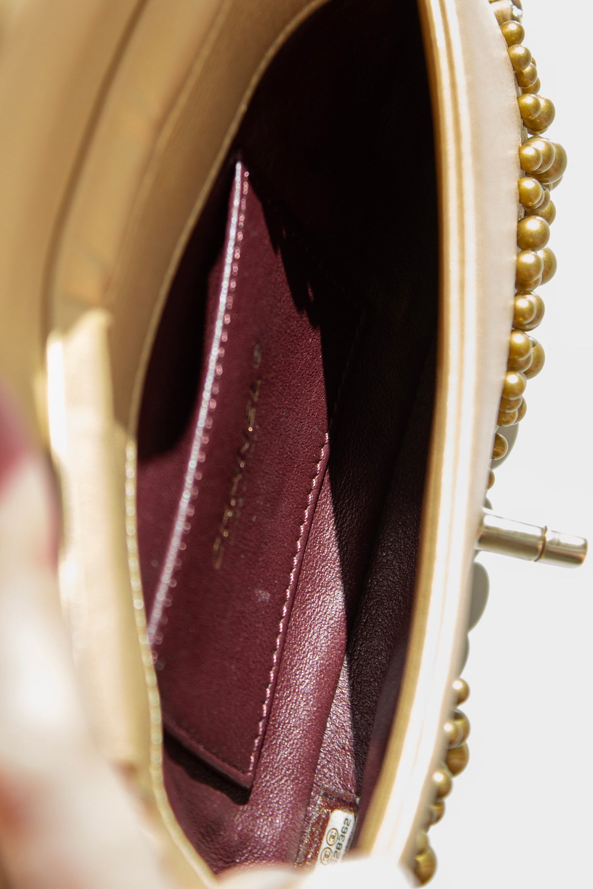 Chanel Cruise 2015 Dubai Gold Pearl-Embellished Lambskin Mini Flap Bag