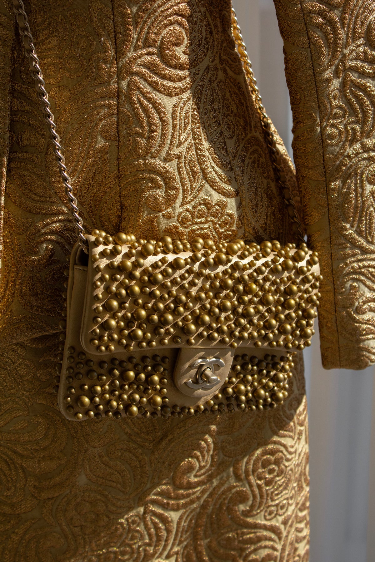Chanel Cruise 2015 Dubai Gold Pearl-Embellished Lambskin Mini Flap Bag